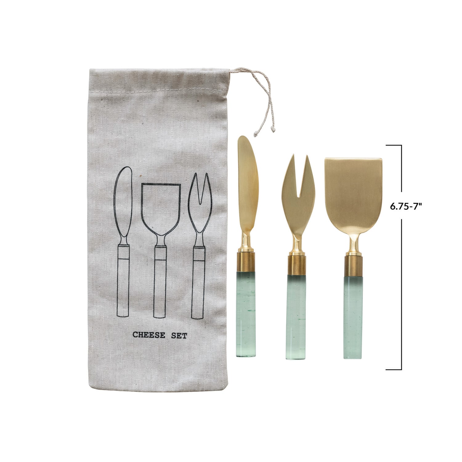 7&#x22; Stainless Steel Cheese Utensils &#x26; Printed Drawstring Bag