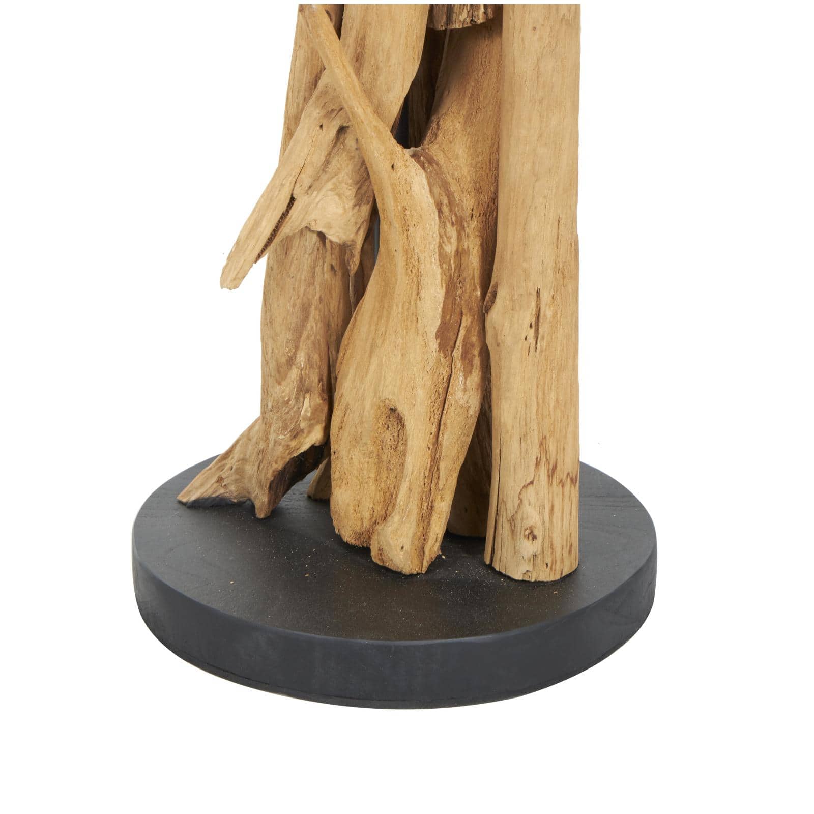 39&#x22; Brown Teak Wood Handmade Tall Tree Branch Floor Candle Holder with Black Metal Accents