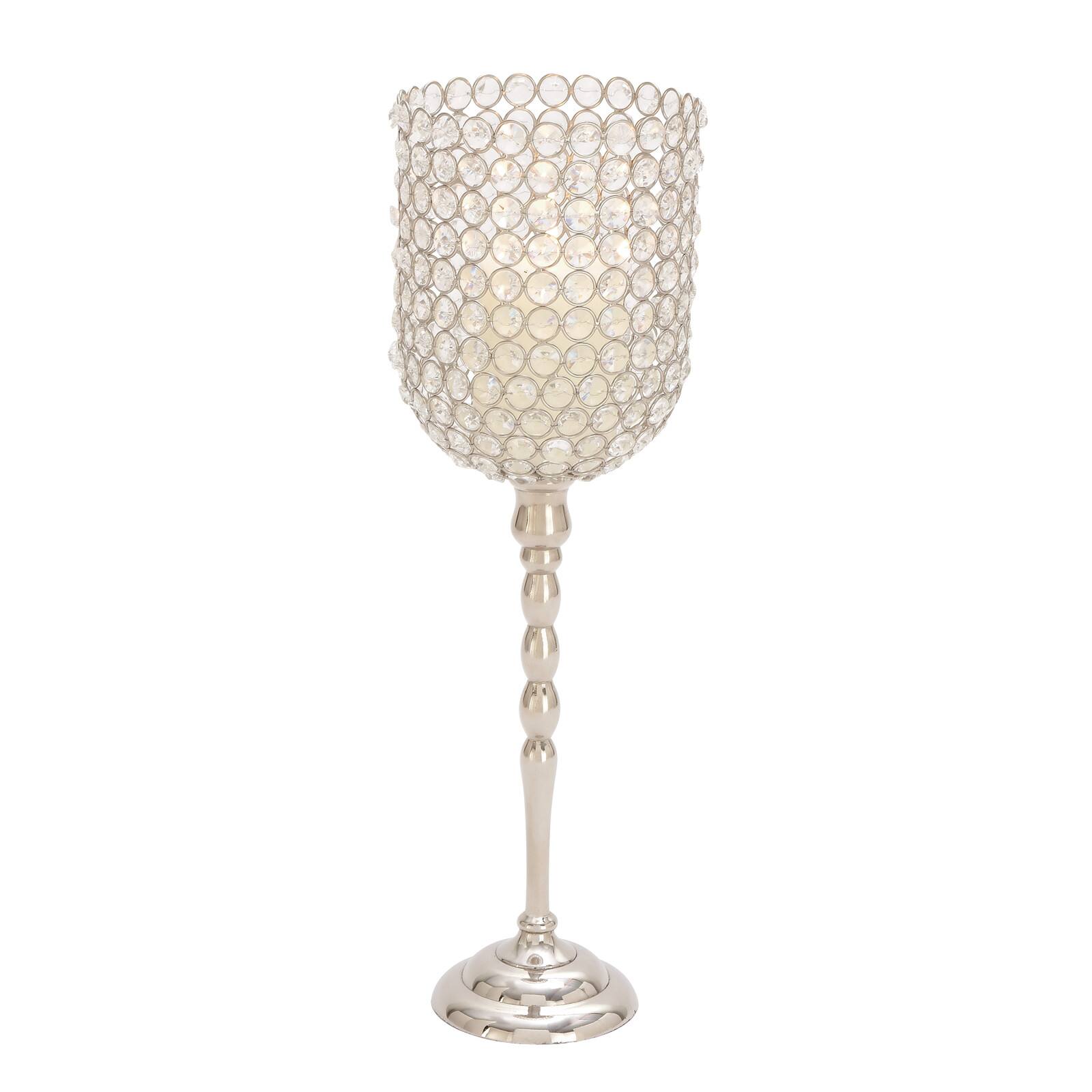 Clear Aluminum and Crystal Glam Candle Holder, 19" x 6" x 6"