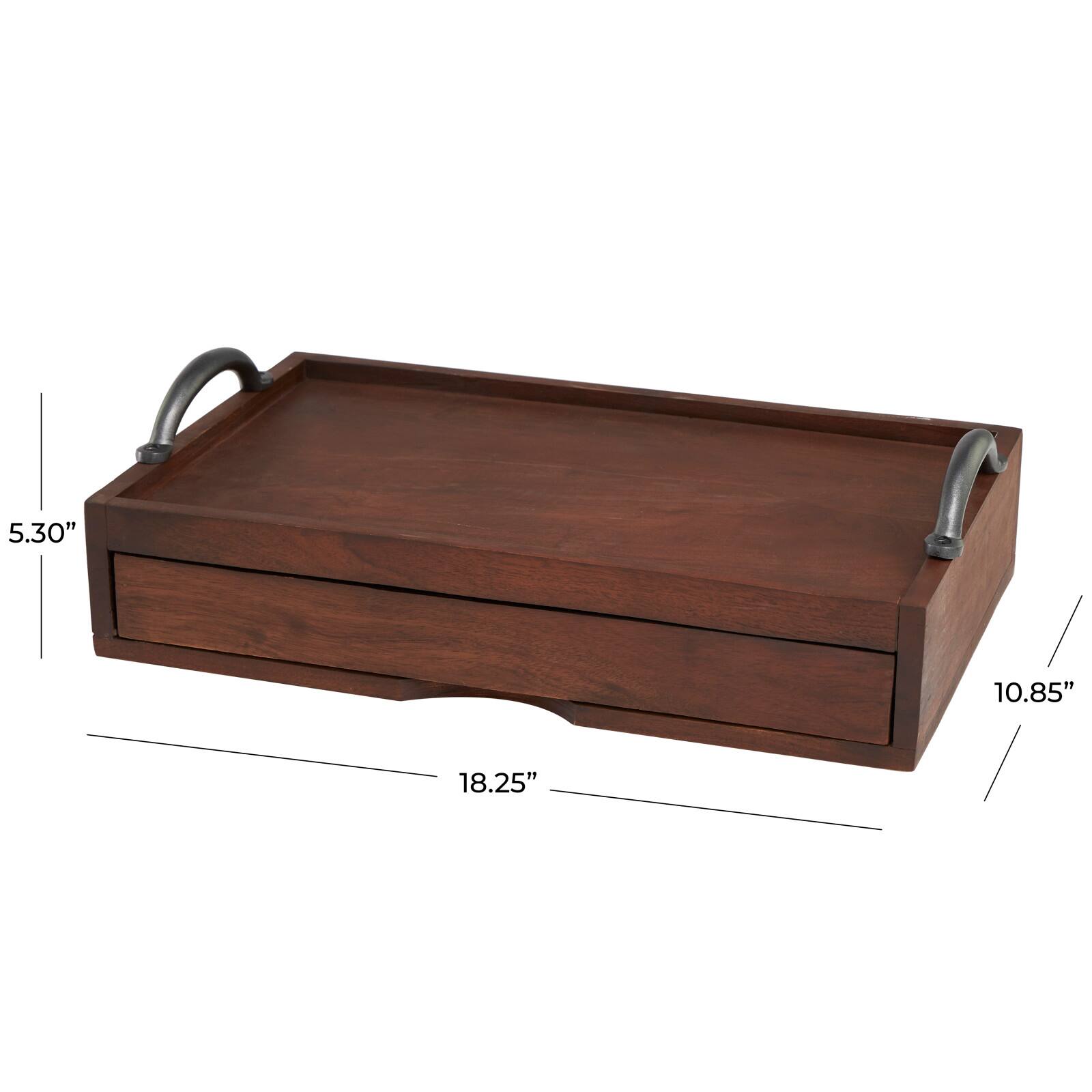 18&#x22; Brown Wood Hidden Drawer Tray with Black Metal Handles