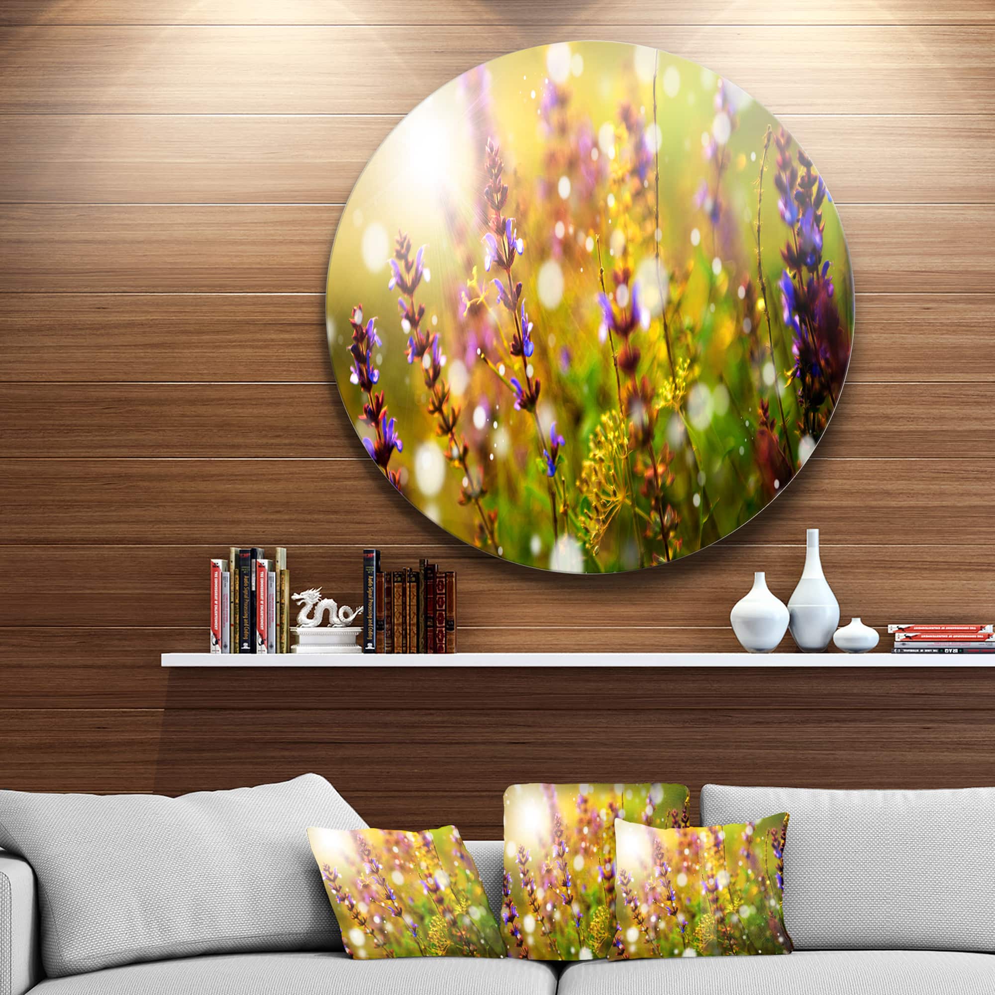 Designart - Beautiful Purple Wild Flowers' Large Floral Metal Circle Wall Art