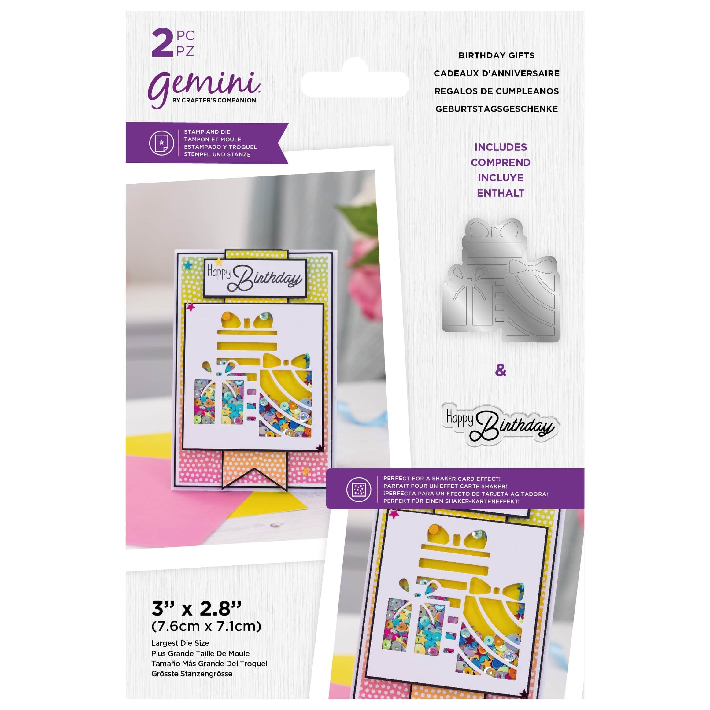  Crafter&#x27;s Companion Gemini&#x2122; Birthday Gifts Clear Stamp &#x26; Die Set