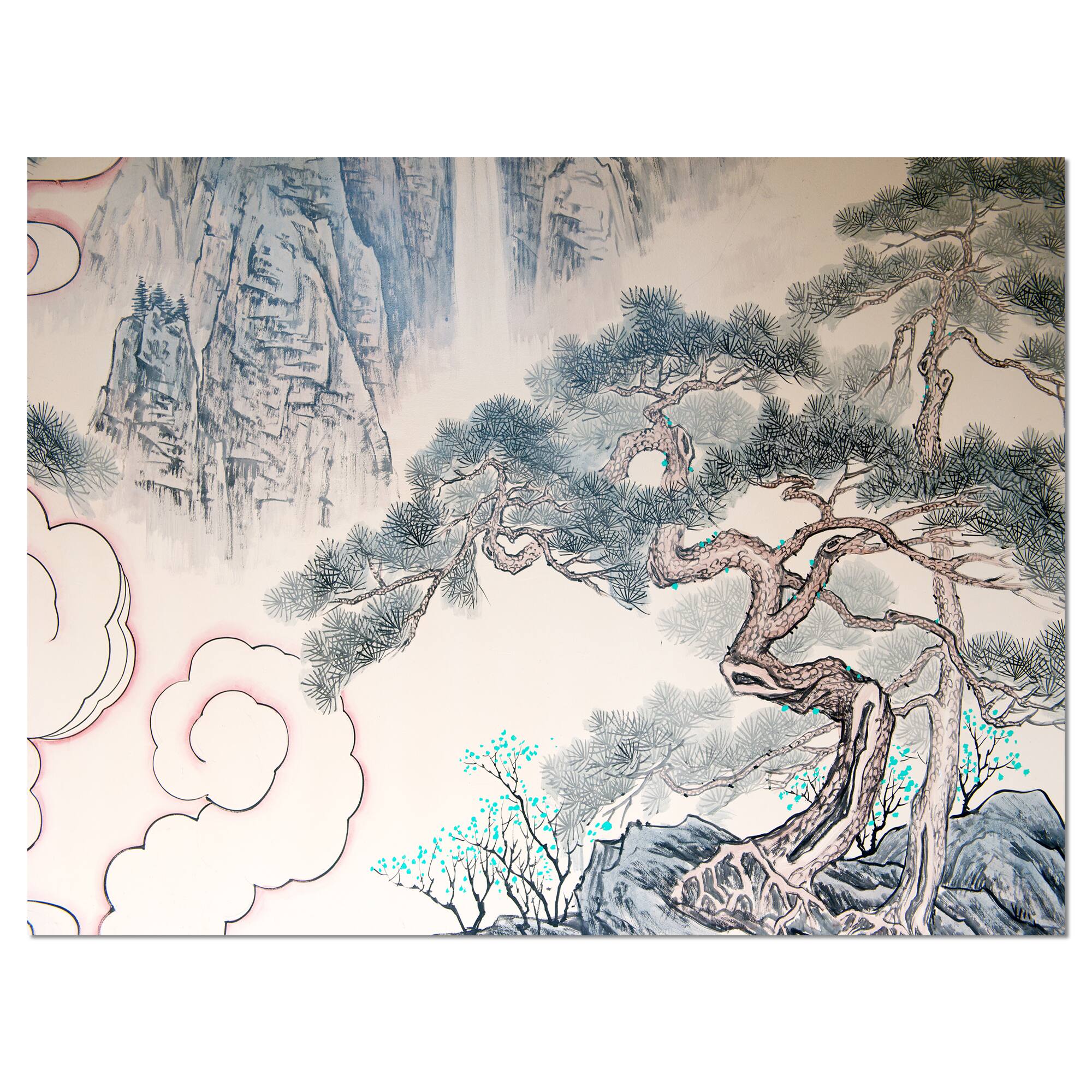 Designart - Chinese Blue Tree Art - Floral Painting Canvas
