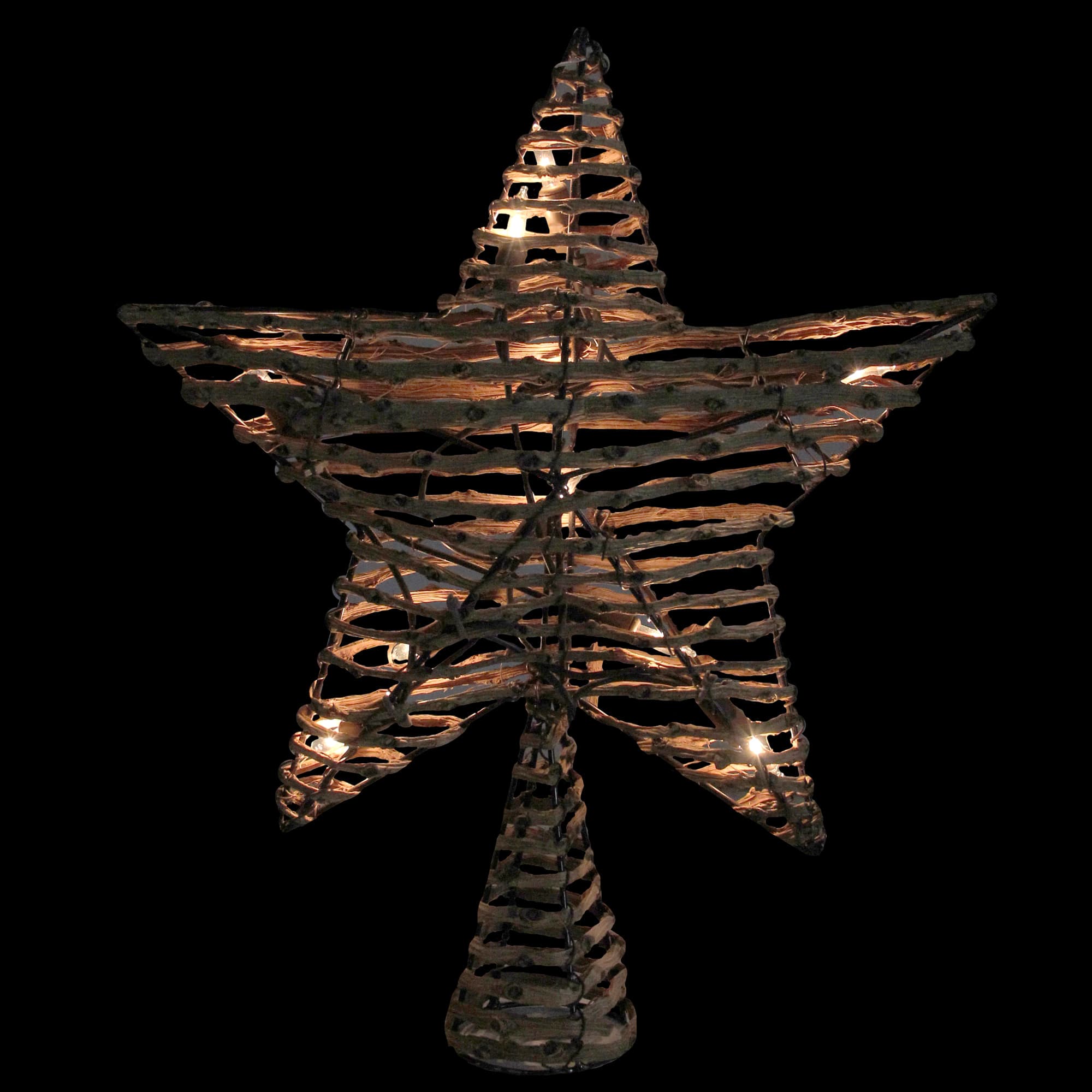 11.5" Lighted Rattan Star Christmas Tree Topper, Clear Lights