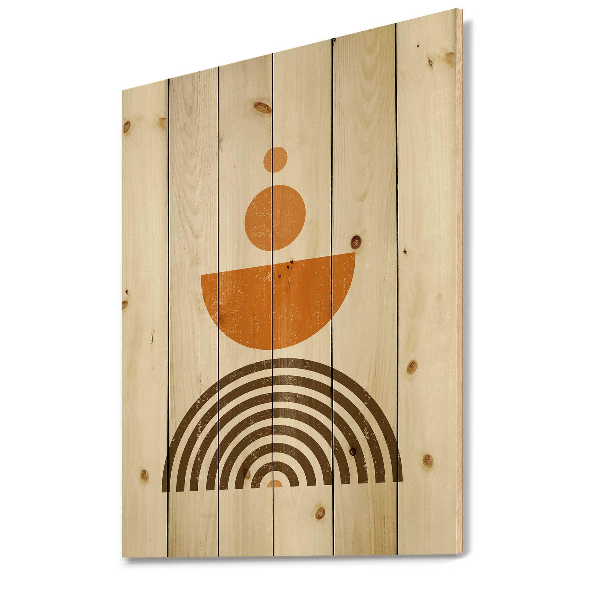 Designart - Abstract Rainbow Sun and Moon In Earth Tones V - Modern Print on Natural Pine Wood
