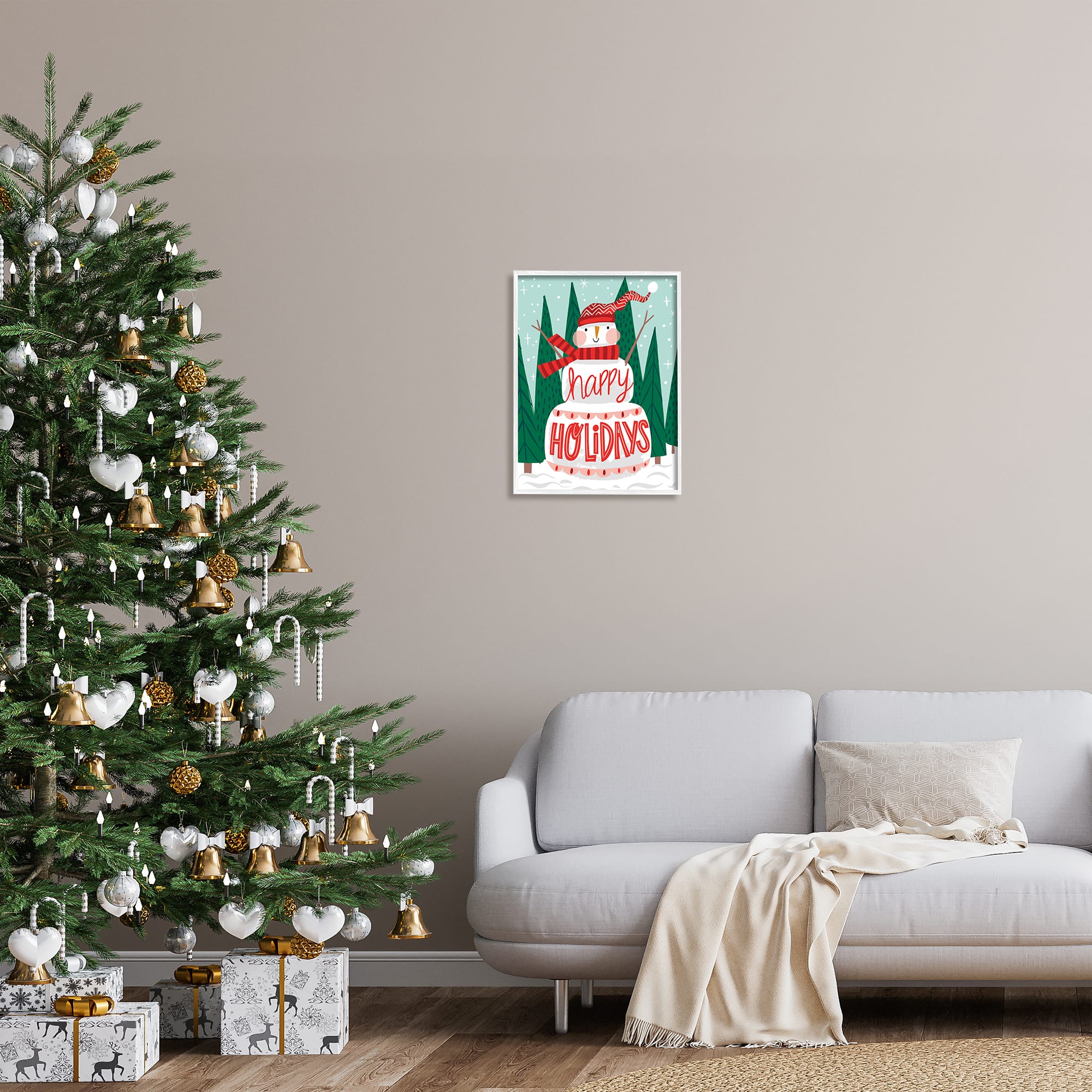 Stupell Industries Happy Holidays Happy Snowman Framed Giclee Art