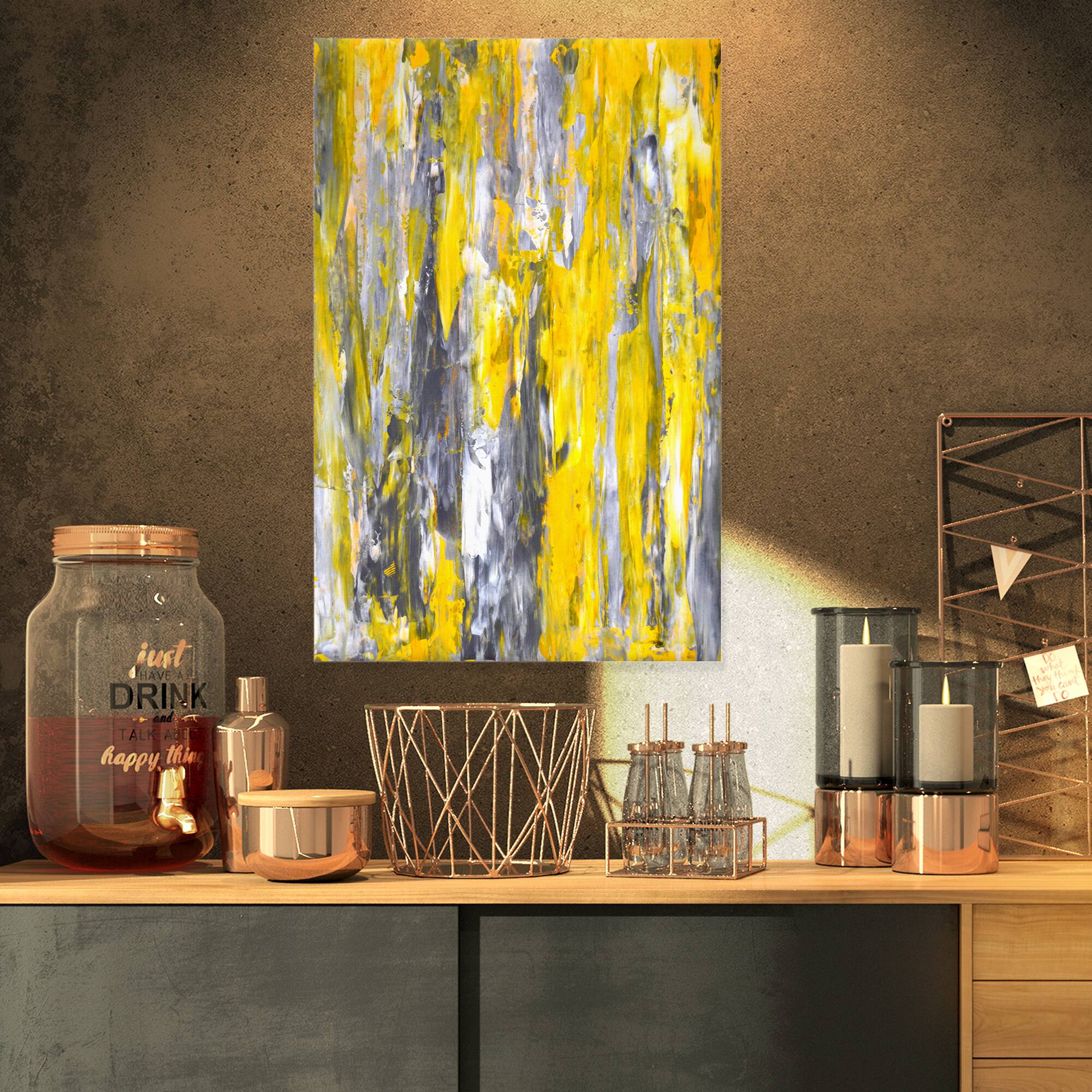 Designart - Grey and Yellow Abstract Pattern - Abstract Canvas Print