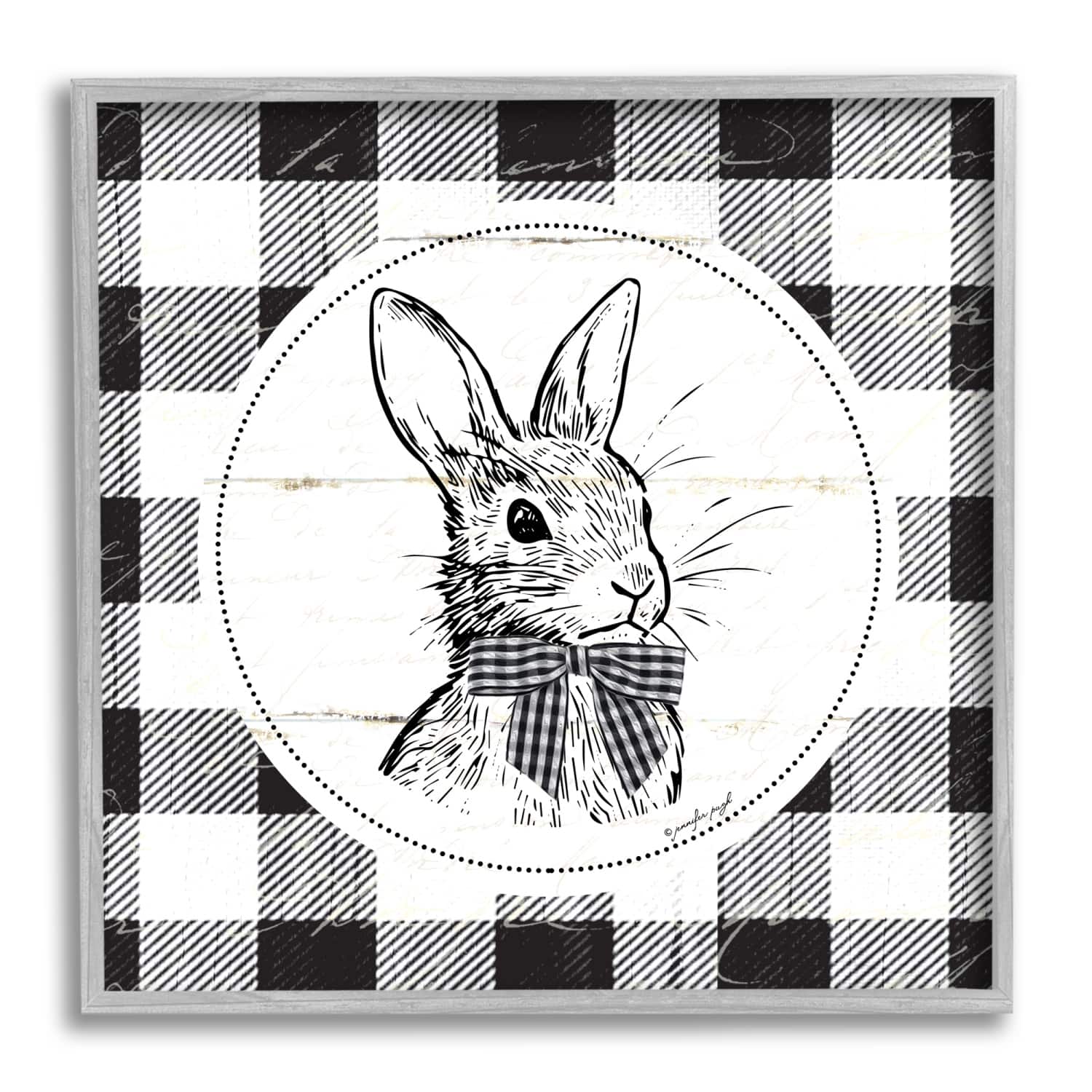 Stupell Industries Detailed Easter Bunny Drawing Spring Plaid Border Framed Giclee Art