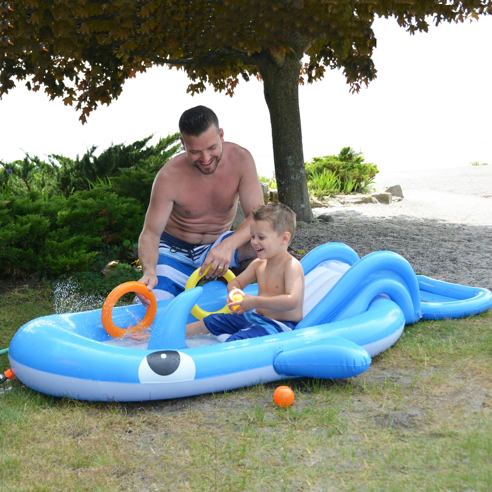Pool Central&#xAE; 7ft. Inflatable Children&#x27;s Whale Shaped Interactive Play Pool