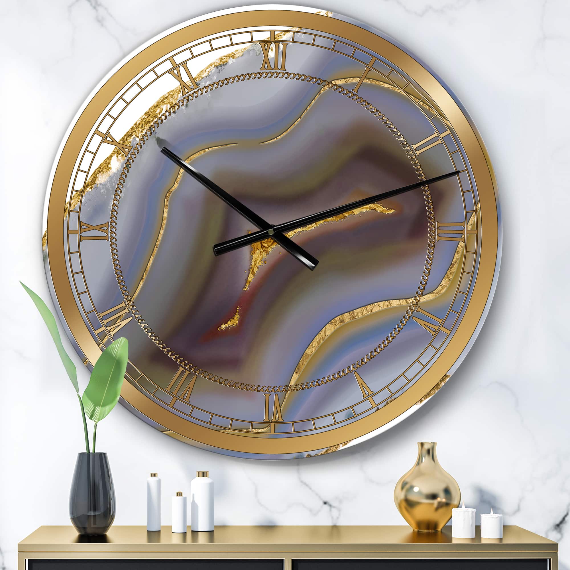 Designart Golden Core Agate Large Wall Clock