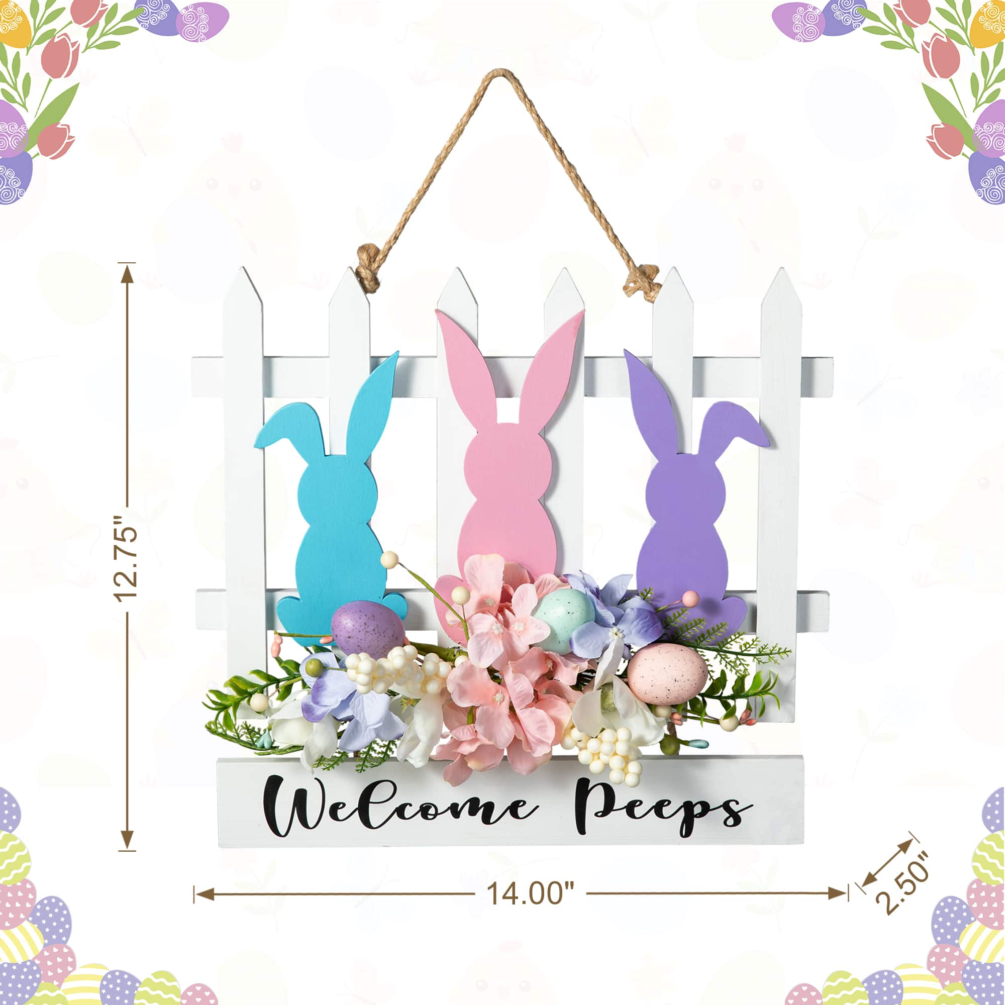 Glitzhome&#xAE; 14&#x22; Easter Wooden Bunny Fence Door Hanger