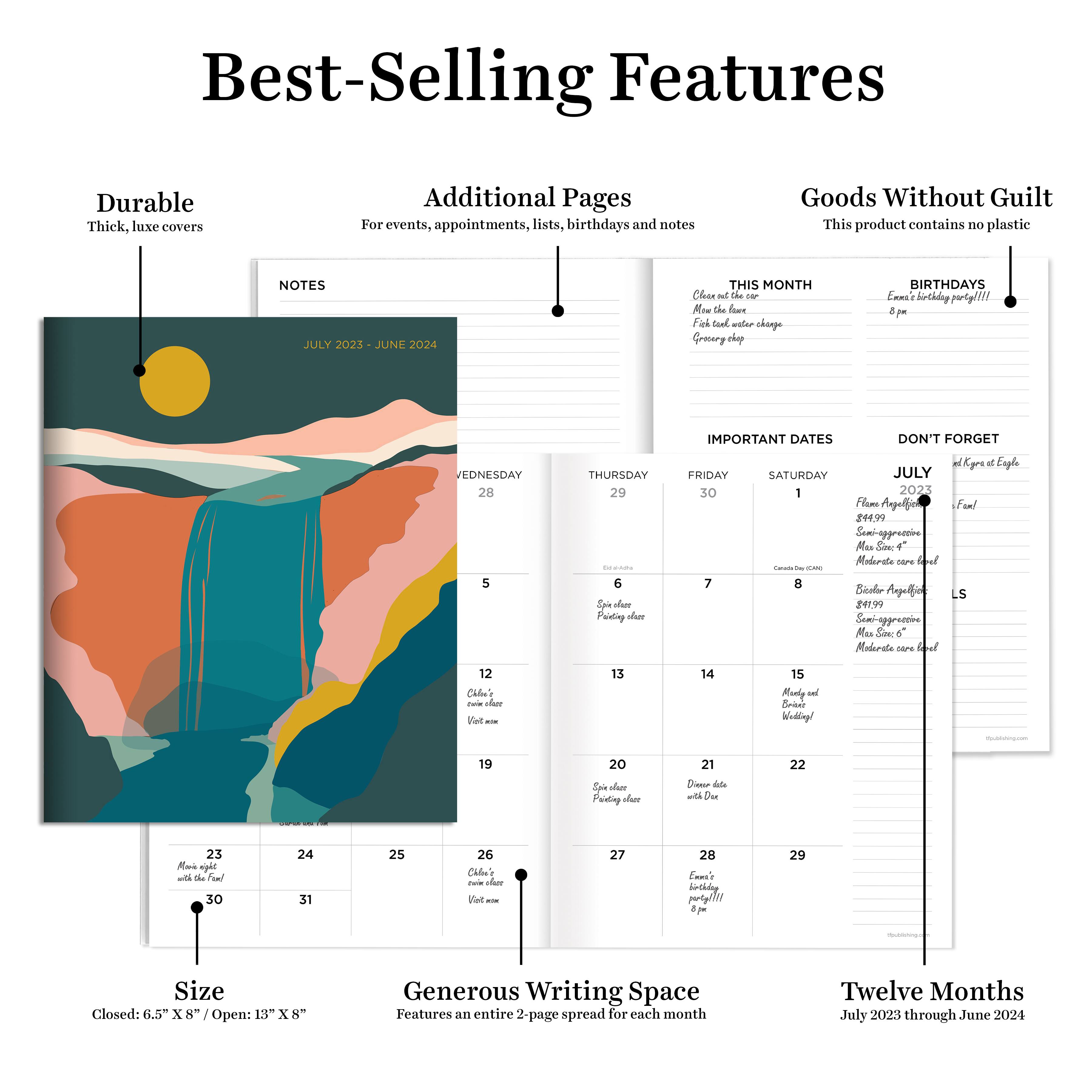 TF Publishing 2023-2024 Waterfall Medium Monthly Planner