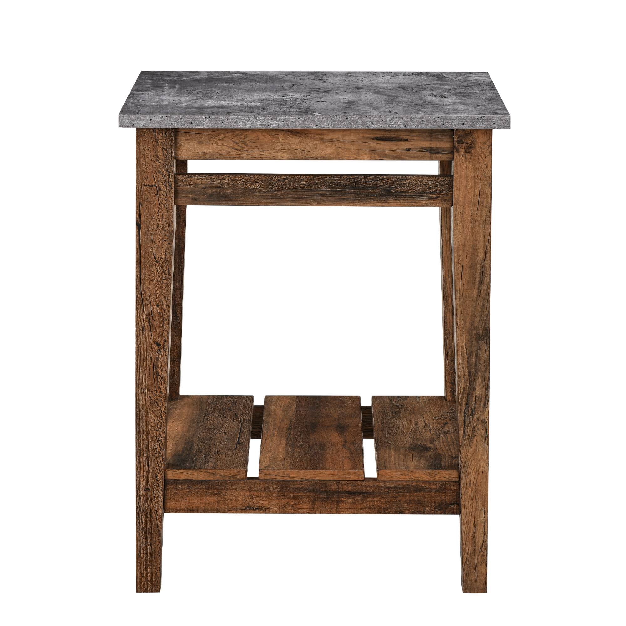 Walker Edison 18&#x22; Dark Concrete &#x26; Reclaimed Barnwood Farmhouse Trim Side Table
