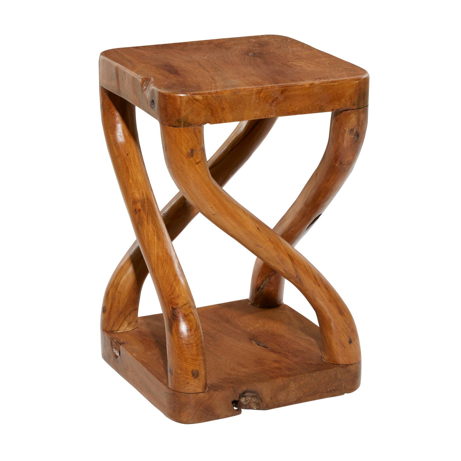 20&#x22; Brown Teak Wood Contemporary Stool