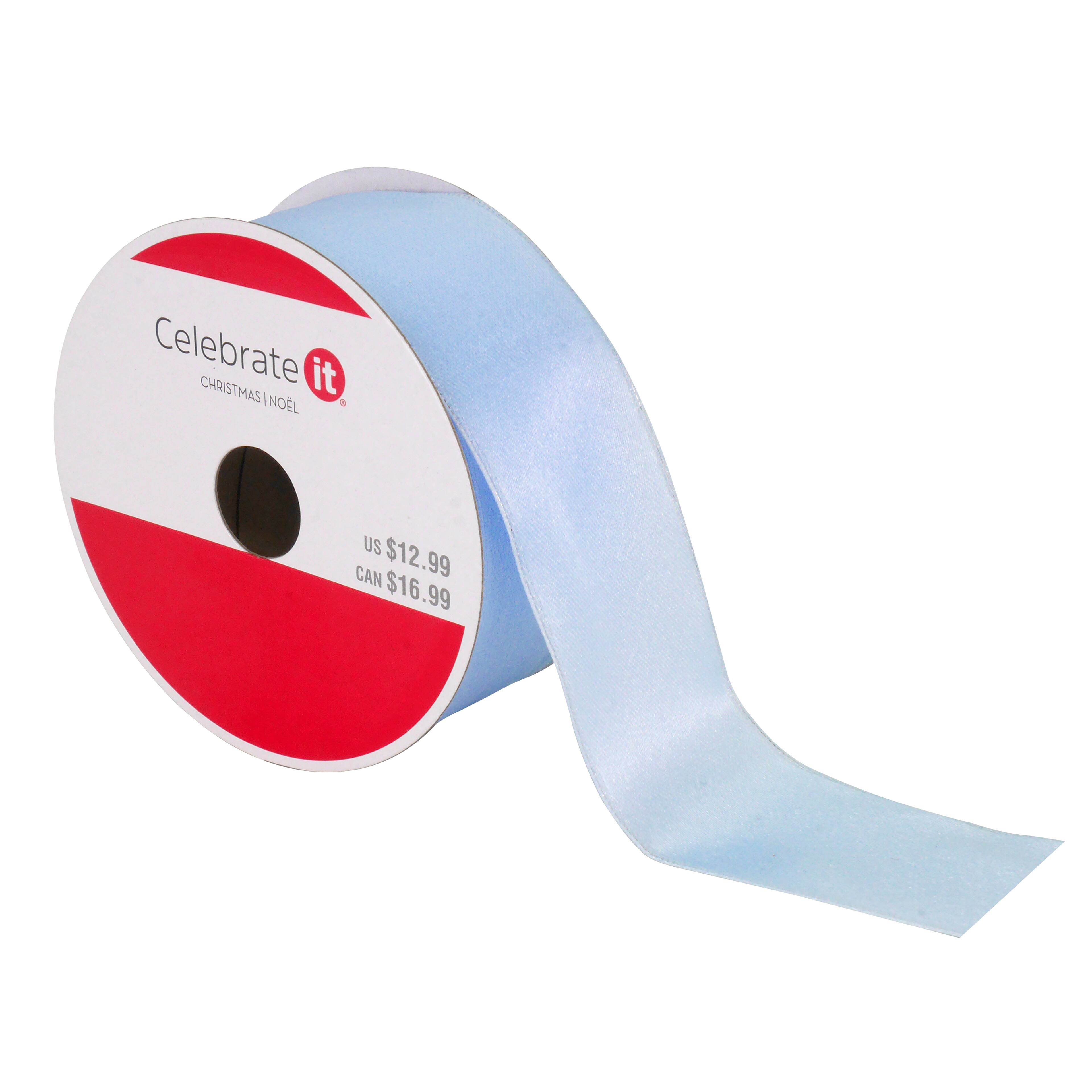 Ruban satin&#xE9; bleu p&#xE2;le avec fil m&#xE9;tallique de 3,8&#xA0;cm x 9,1&#xA0;m de Celebrate It No&#xEB;l 