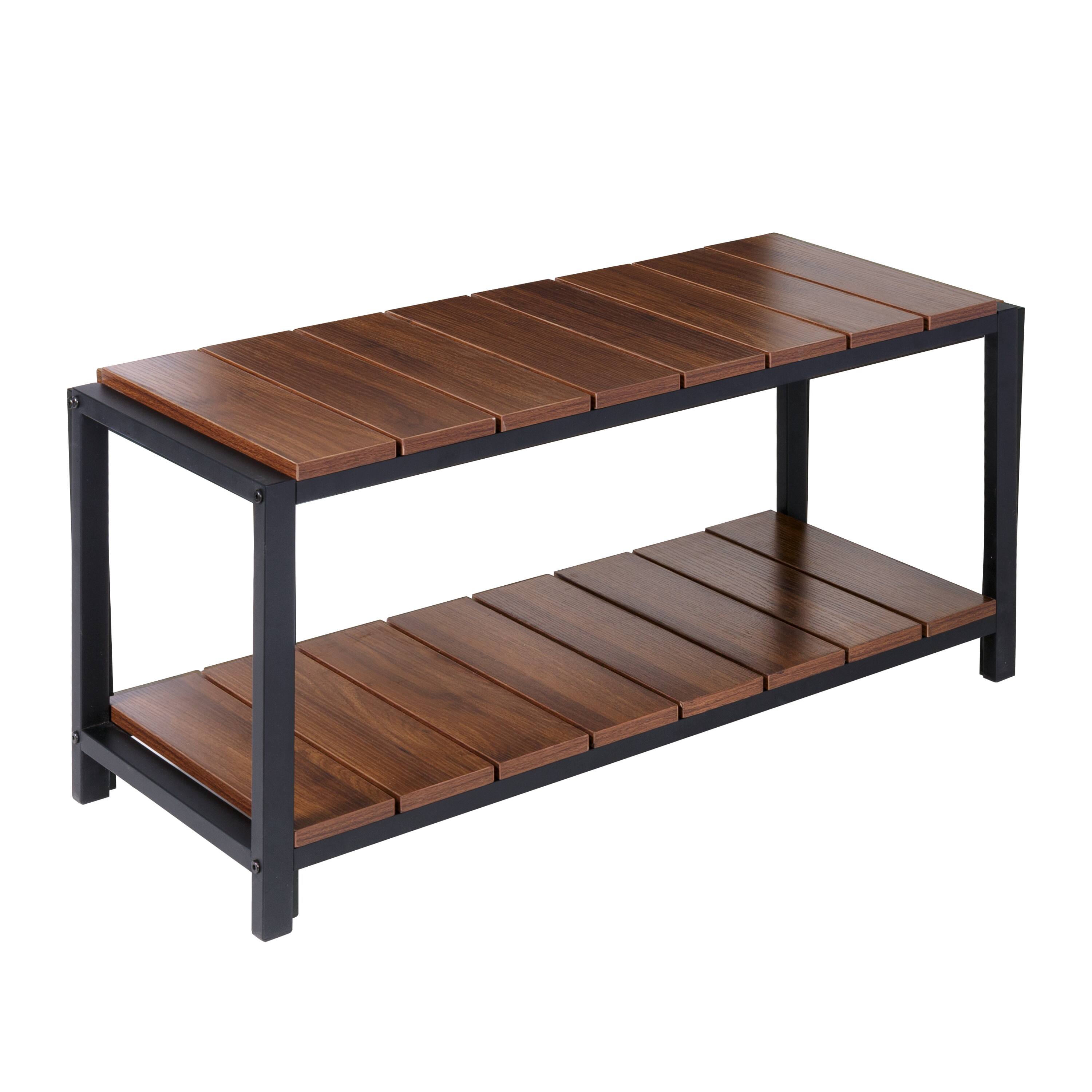 Honey Can Do Walnut 2-Tier Entryway Shoe Bench