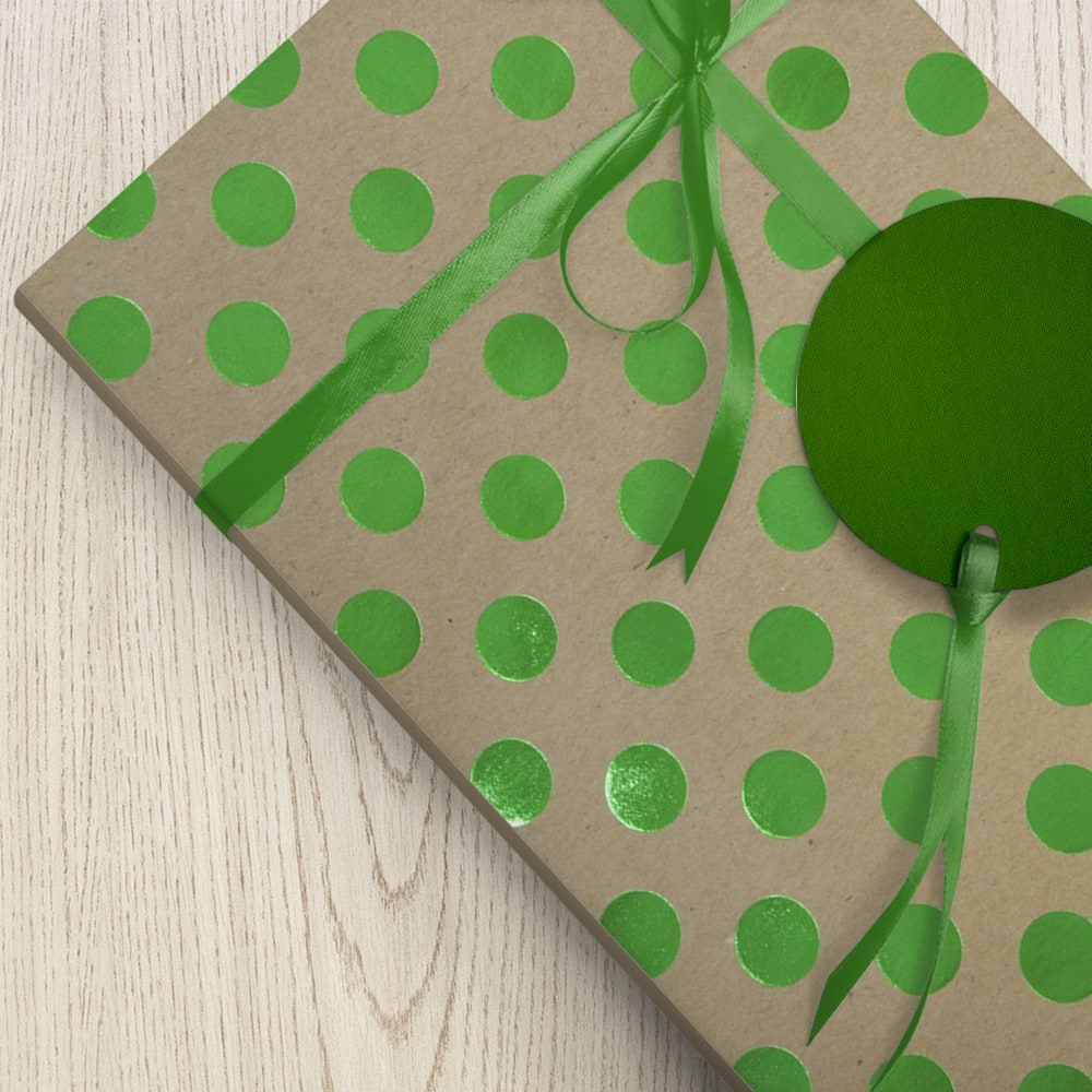 JAM Paper Green &#x26; Kraft Brown Polka Dot Gift Wrap