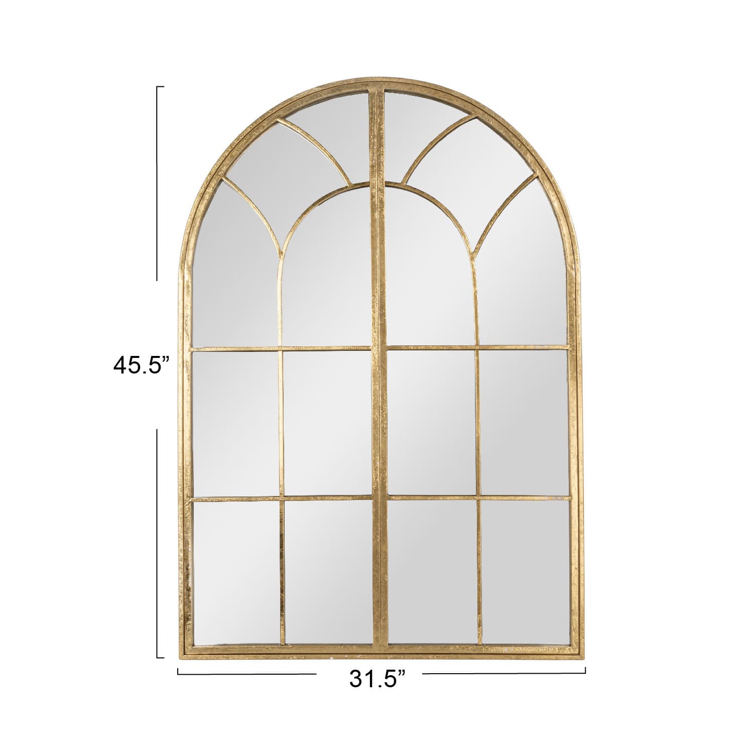 Hello Honey® 45" Gold Decorative Metal Arched Wall Mirror with Window Style Design