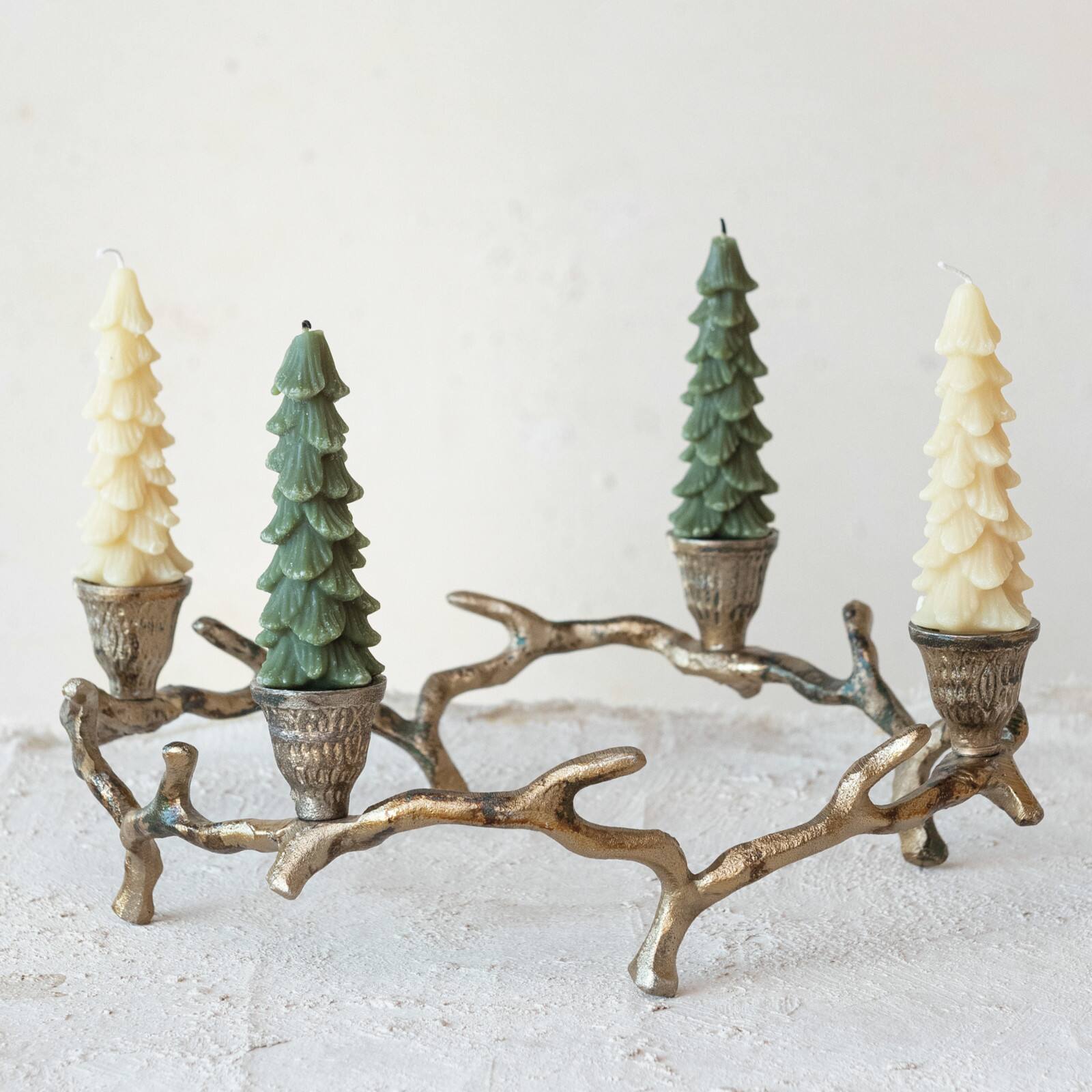 Hello Honey&#xAE; 13&#x22; Oxidized Antique Gold Finish Aluminum Wreath Advent Taper Candle Holder