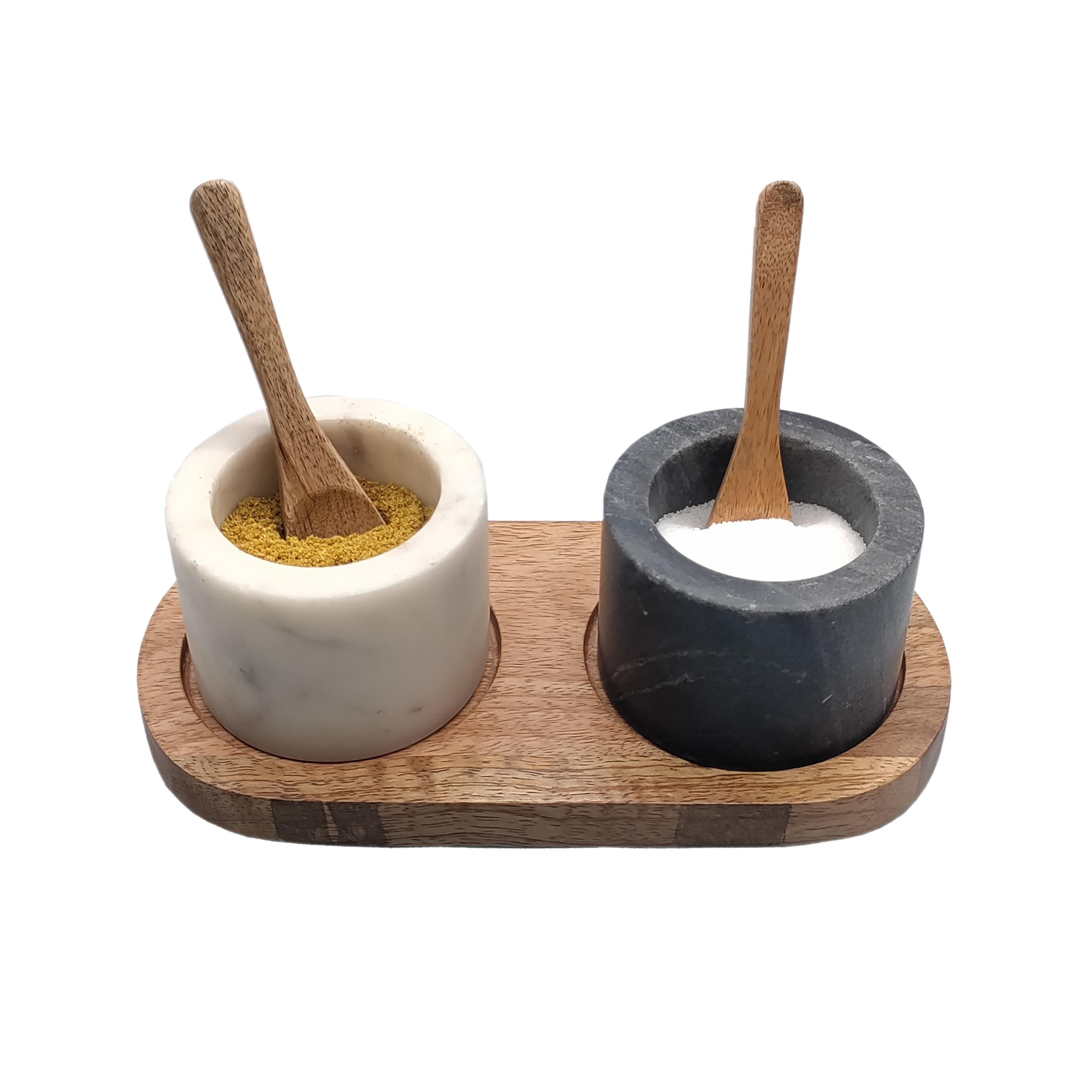 Marble Bowls with Mango Wood Tray &#x26; Spoons Set by Ashland&#xAE;