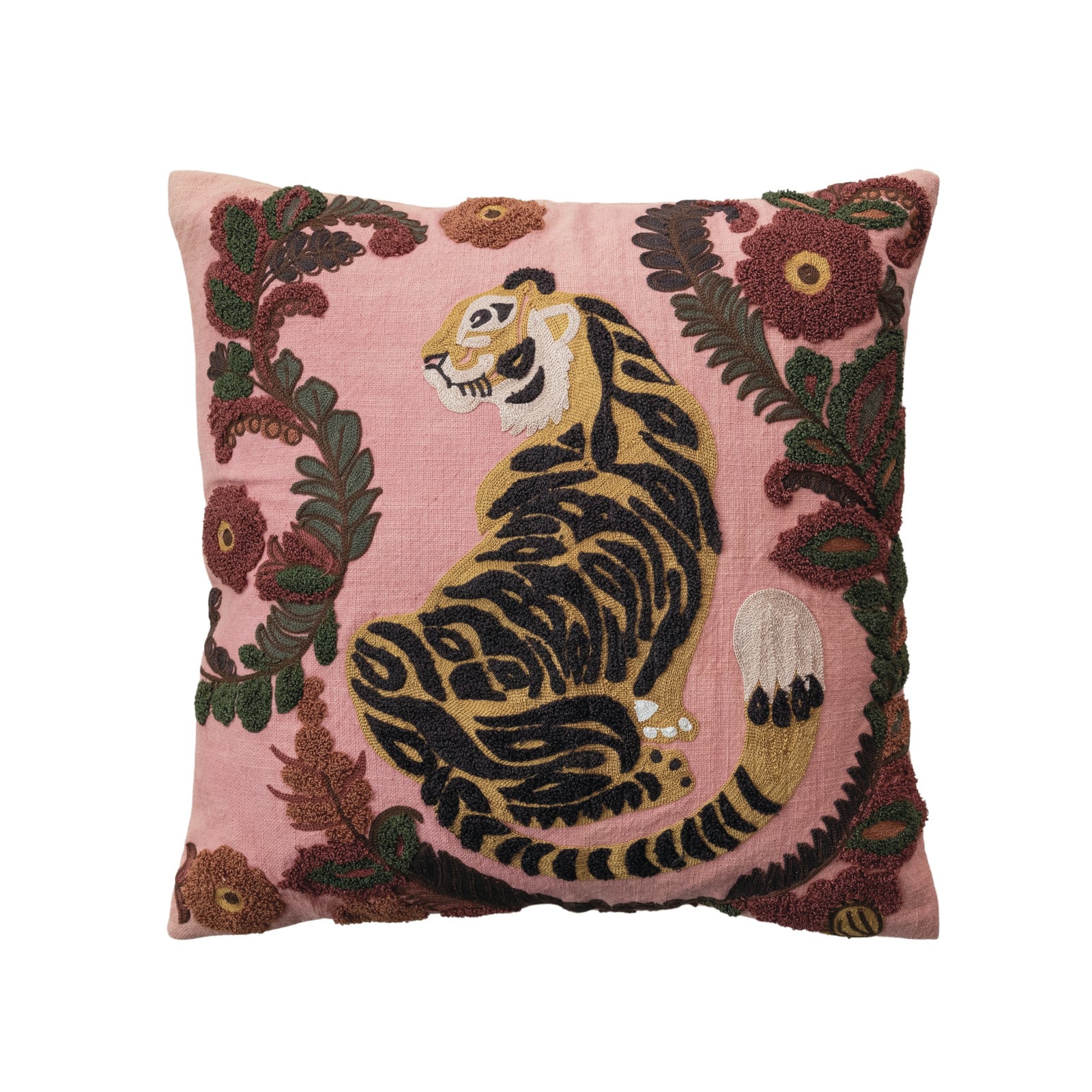 Hello Honey® 20" Tiger & Flowers Embroidered Accent Pillow