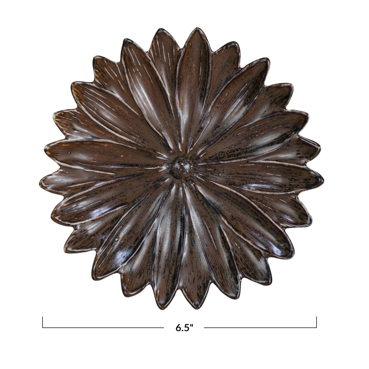 Hello Honey® 6.5" Brown Glaze Stoneware Flower Plate, 4ct.