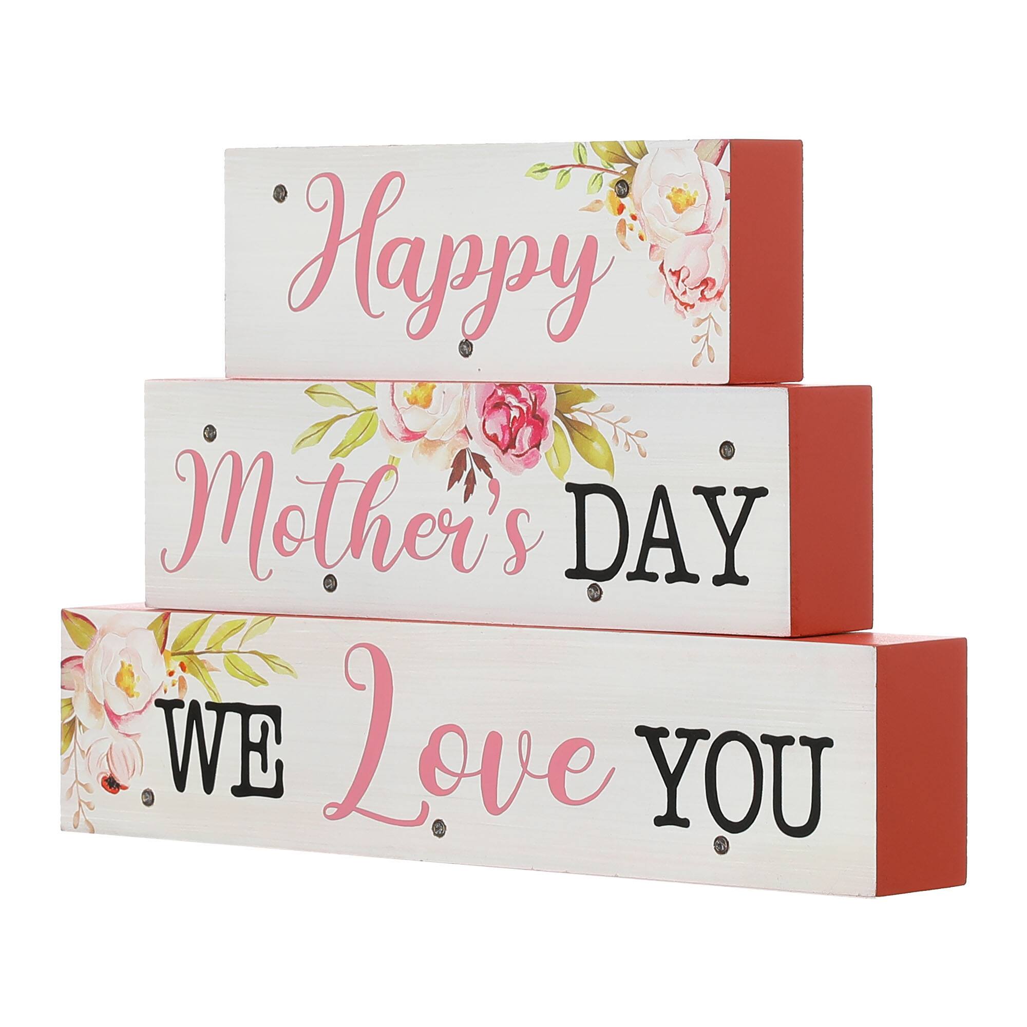 Glitzhome&#xAE; 12&#x22; Lighted Wood Happy Mother&#x27;s Day Block Sign