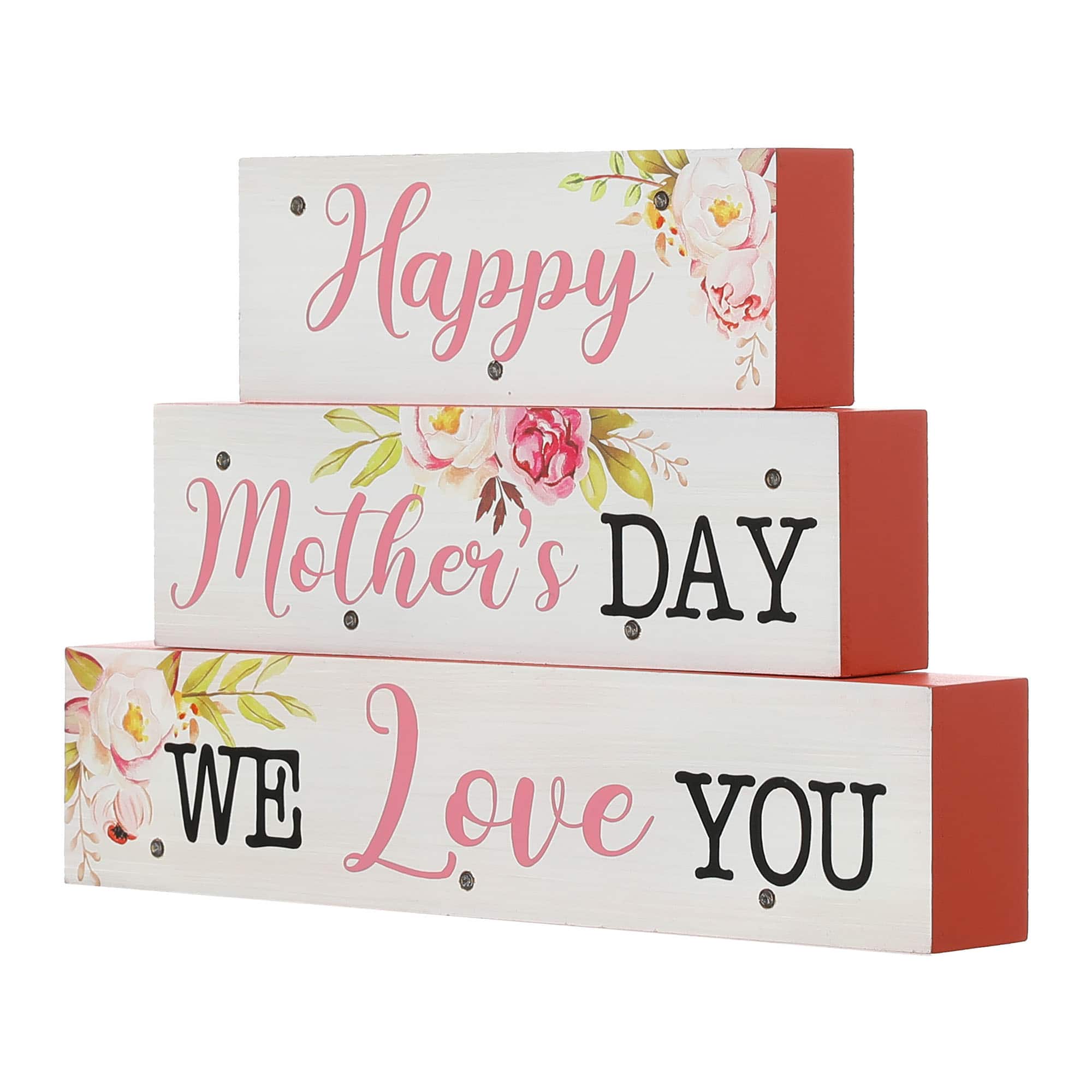Glitzhome® 12" Lighted Wood Happy Mother's Day Block Sign
