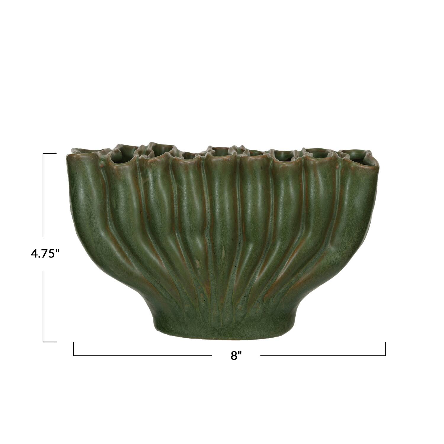 Hello Honey® 8" Green 9 Sectioned Sculptural Stoneware Vase