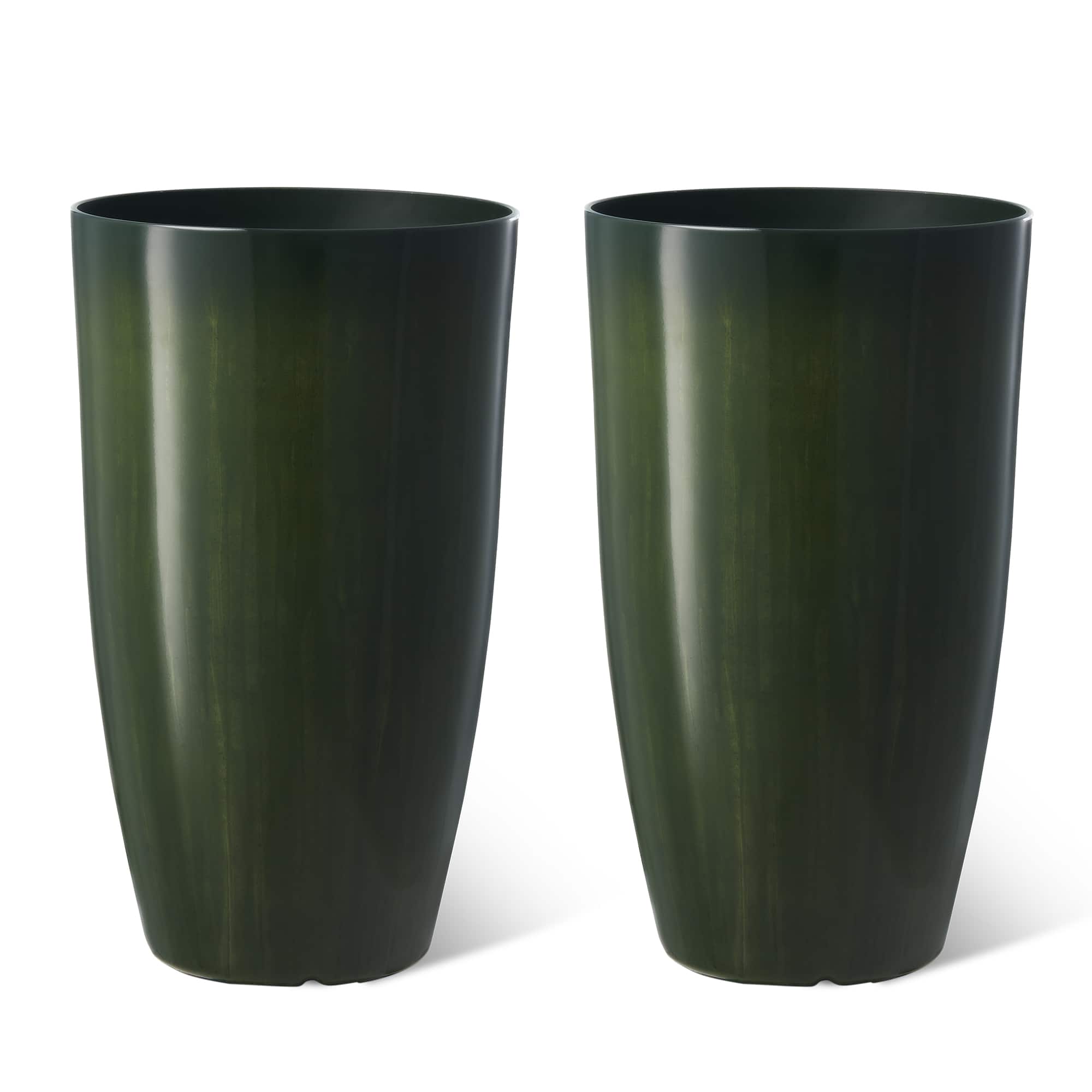 Glitzhome&#xAE; 23.5&#x22; Gradient Green Faux Ceramic Tall Plastic Planters, 2ct.