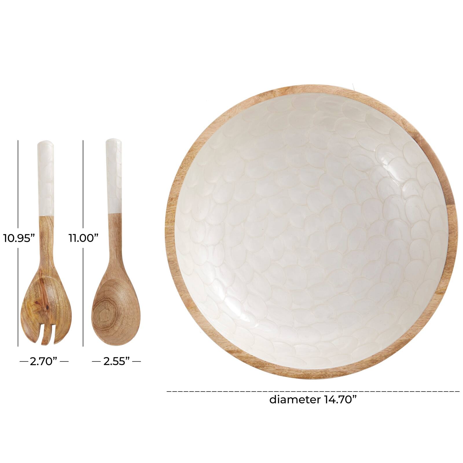 Mango Wood Decorative Bowl with Serving Utensils Set