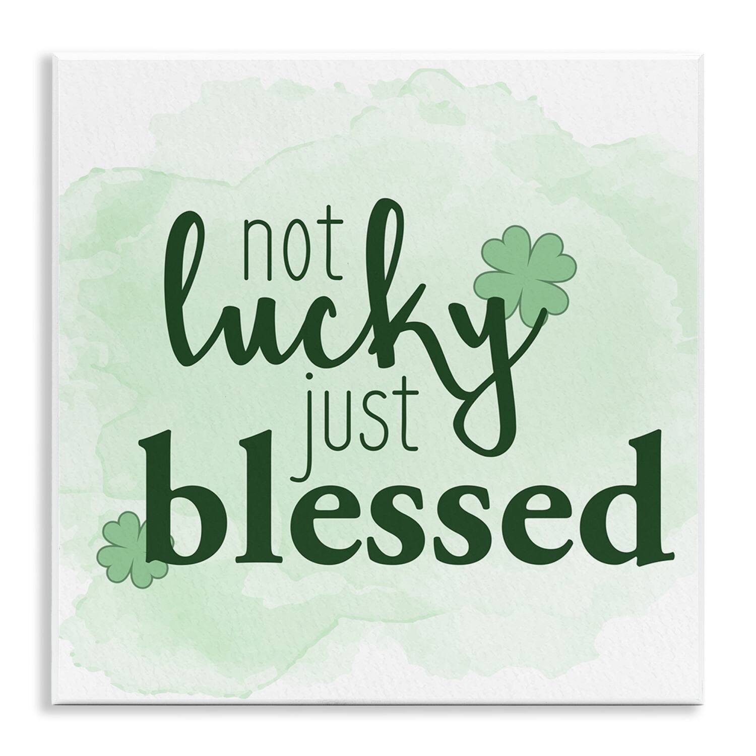 Stupell Industries Just Blessed Green Shamrocks Canvas Wall Art