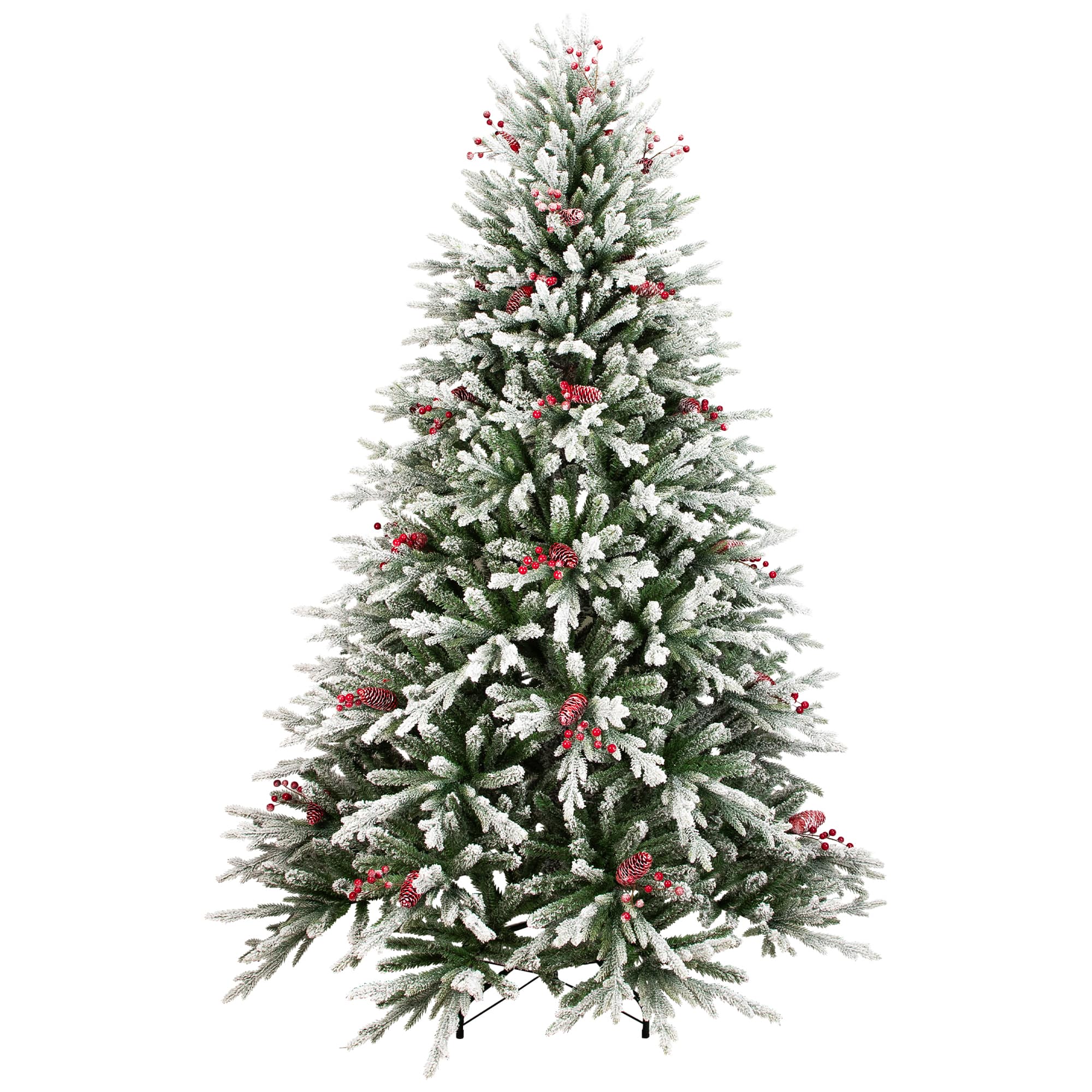 6.5ft. Unlit Real Touch&#x2122; Flocked Grove Fir Full Artificial Christmas Tree with Red Berries &#x26; Pinecones