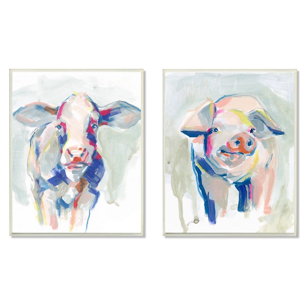 Stupell Industries Colorful Cow And Pig Farm Animal Paintings, 10" x 15" in Blue | Michaels®