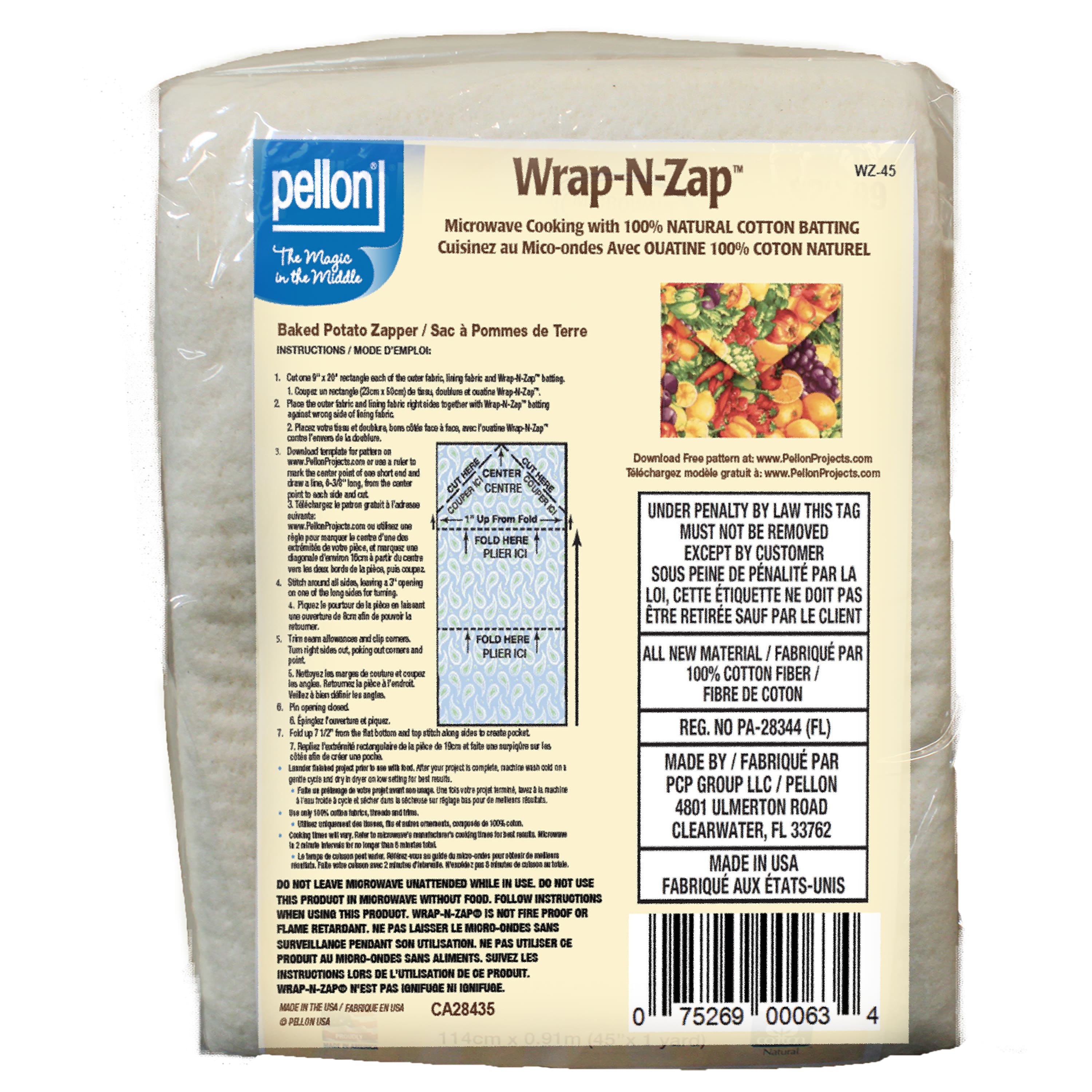 Pellon® Wrap-N-Zap® 45" x 1yd. Microwaveable Cotton Batting