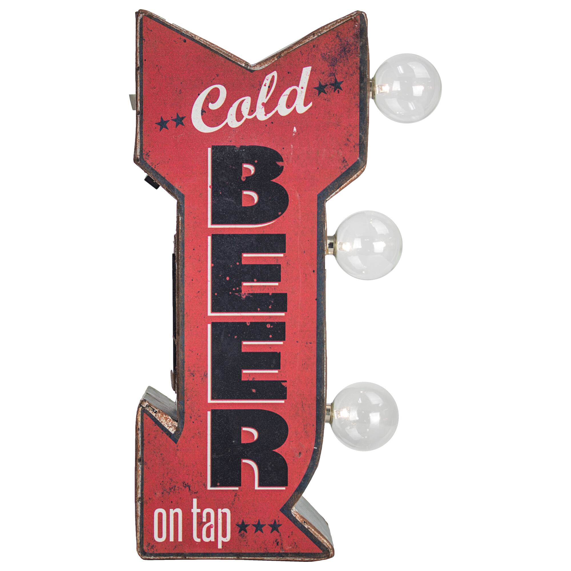 Cold Beer On Tap Vintage Mini Metal LED Marquee Arrow Wall Sign