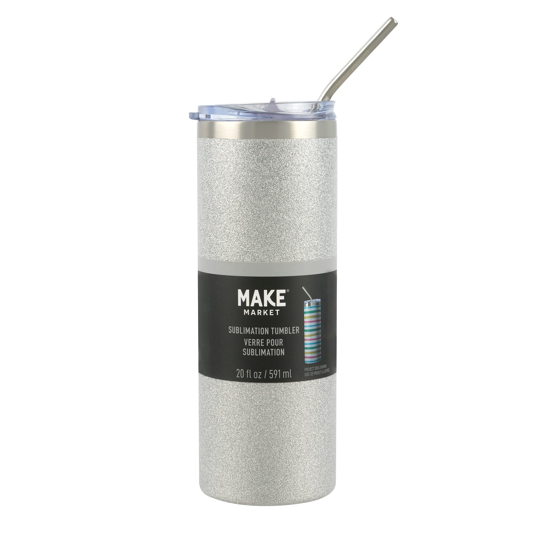 20oz. Silver Glitter Stainless Steel Sublimation Tumbler by Make Market&#xAE;