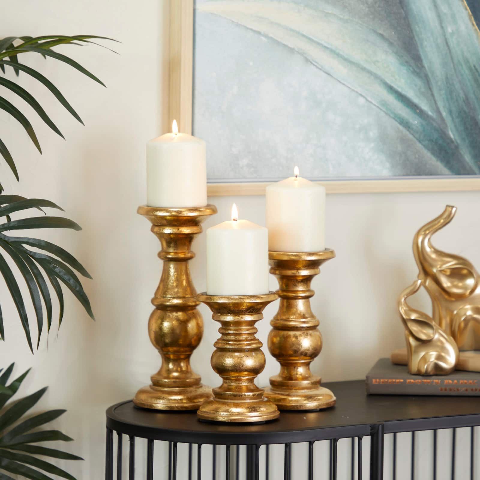 Mango Wood Traditional Candle Holder Set