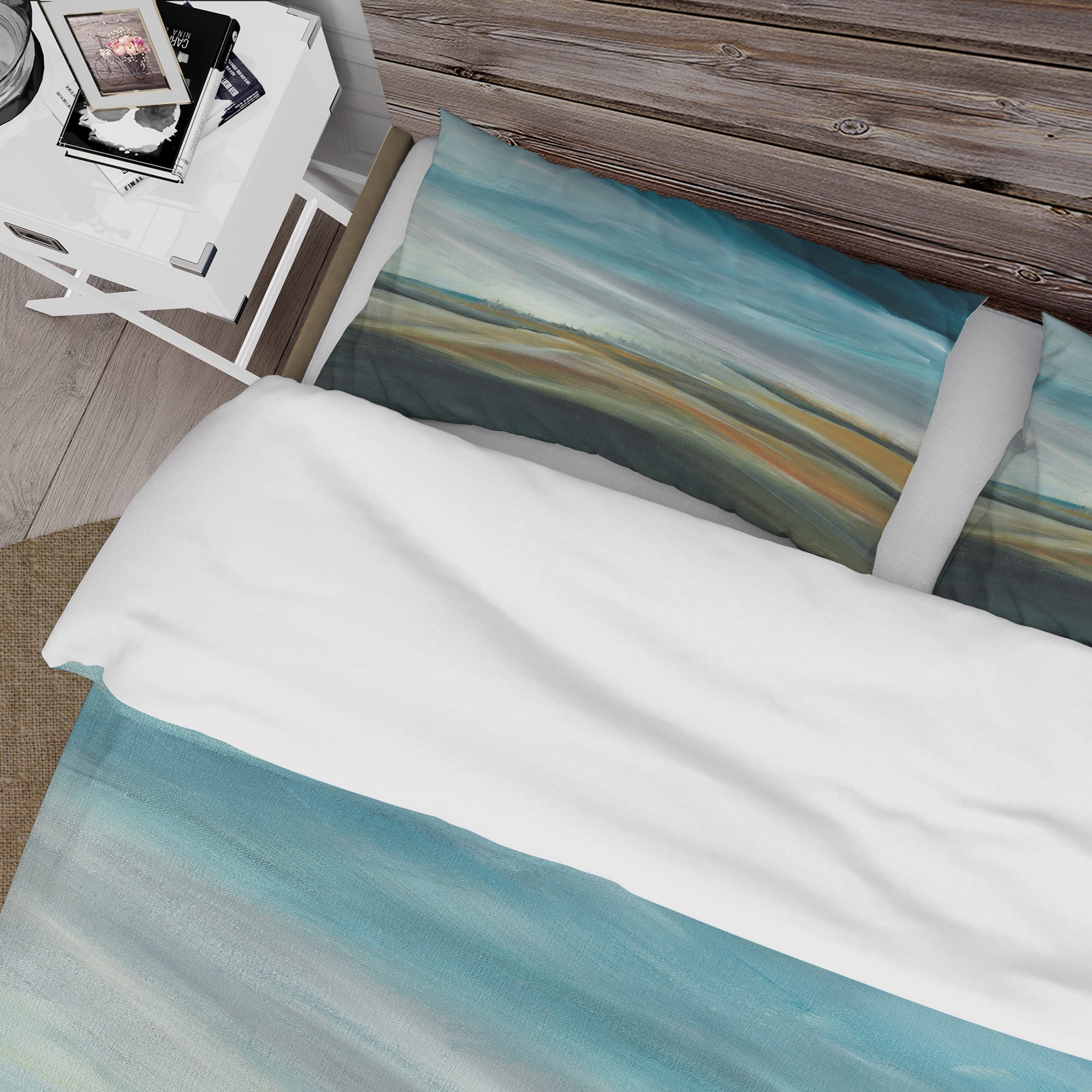 Designart &#x27;Watercolor Desert Storm Abstract Blue&#x27; Farmhouse Bedding Set - Duvet Cover &#x26; Shams