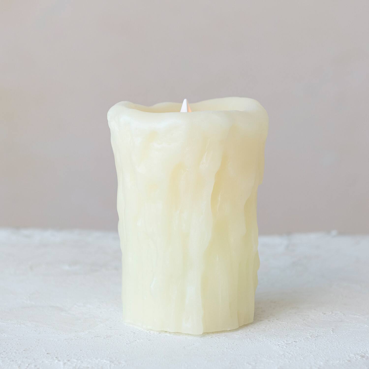 Hello Honey® 5" Ivory Pillar LED Candle with Embossed Faux Melted Wax