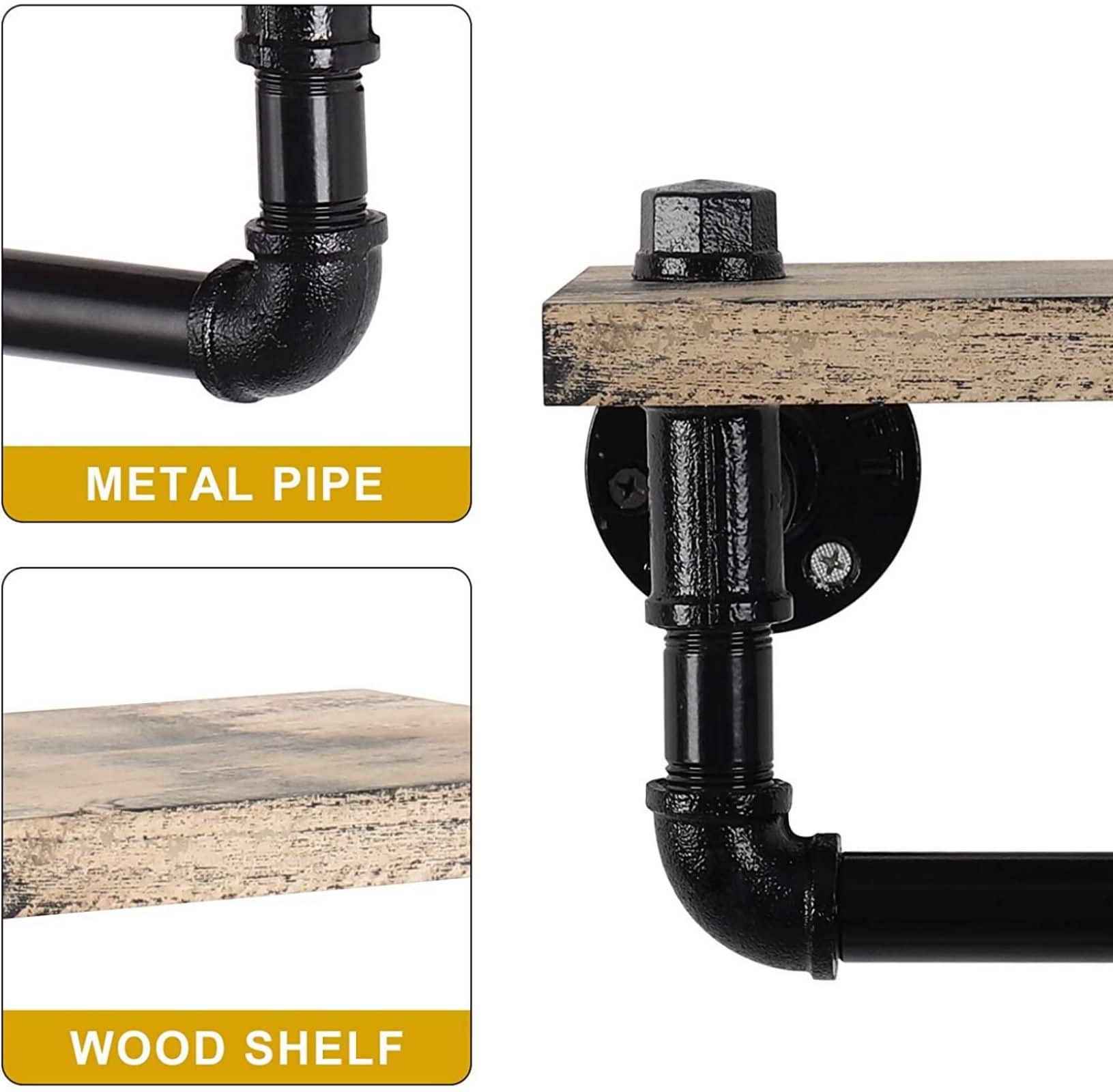 Rustic Brown Industrial Wall-Mounted Toilet Paper Holder with Wood Shelf