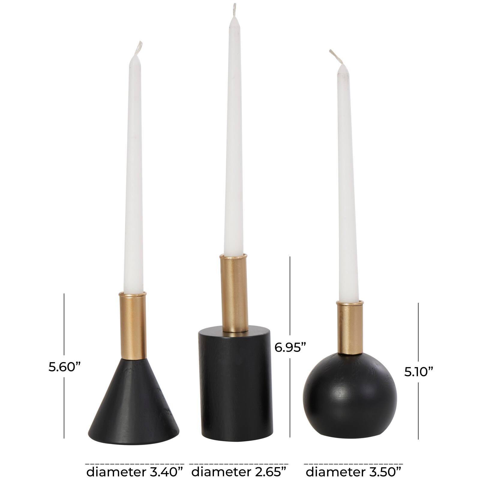 Black Wood Geometric Candle Holder Set