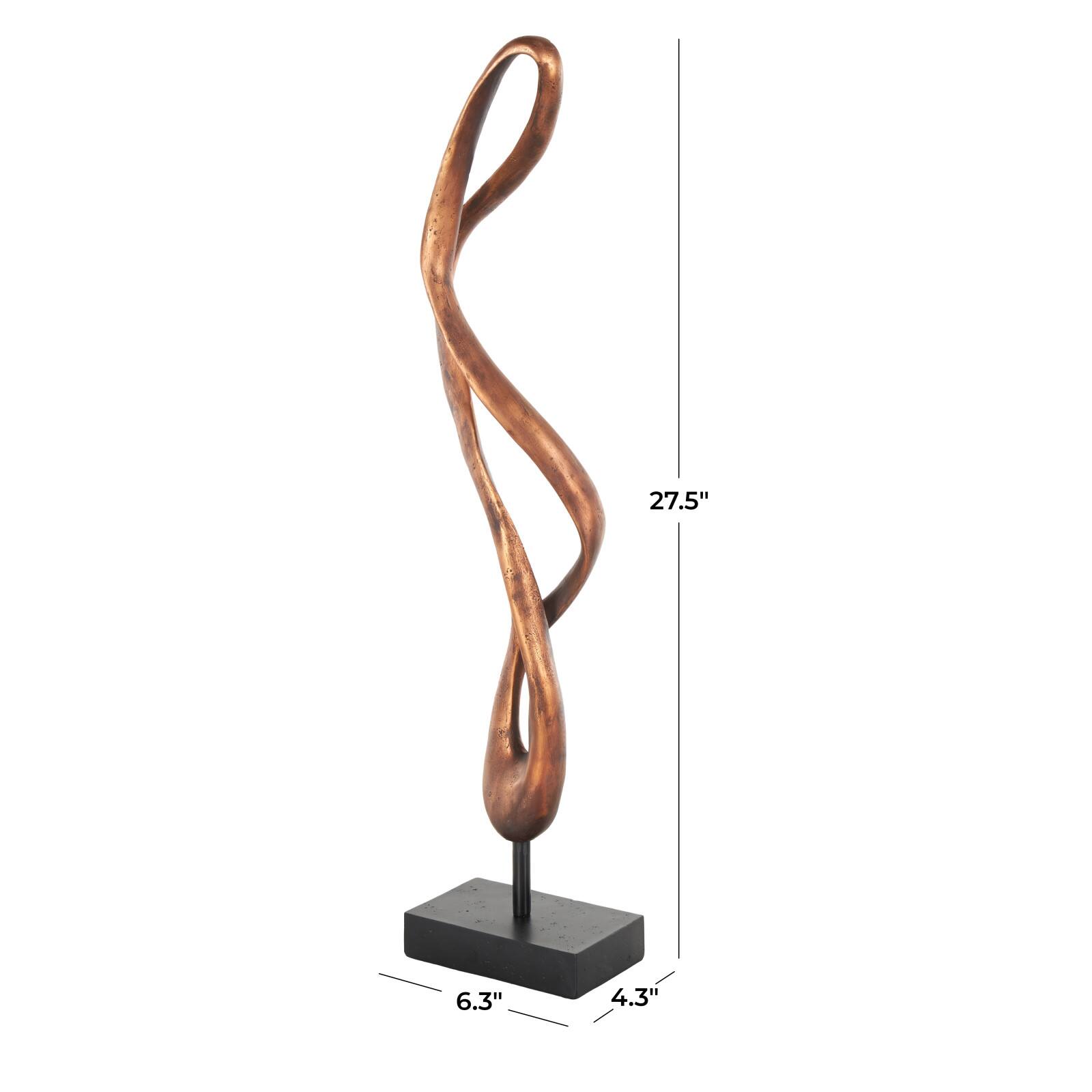 27.5" Bronze Polystone Abstract Decorative Sculpture with Rectangle Black Base