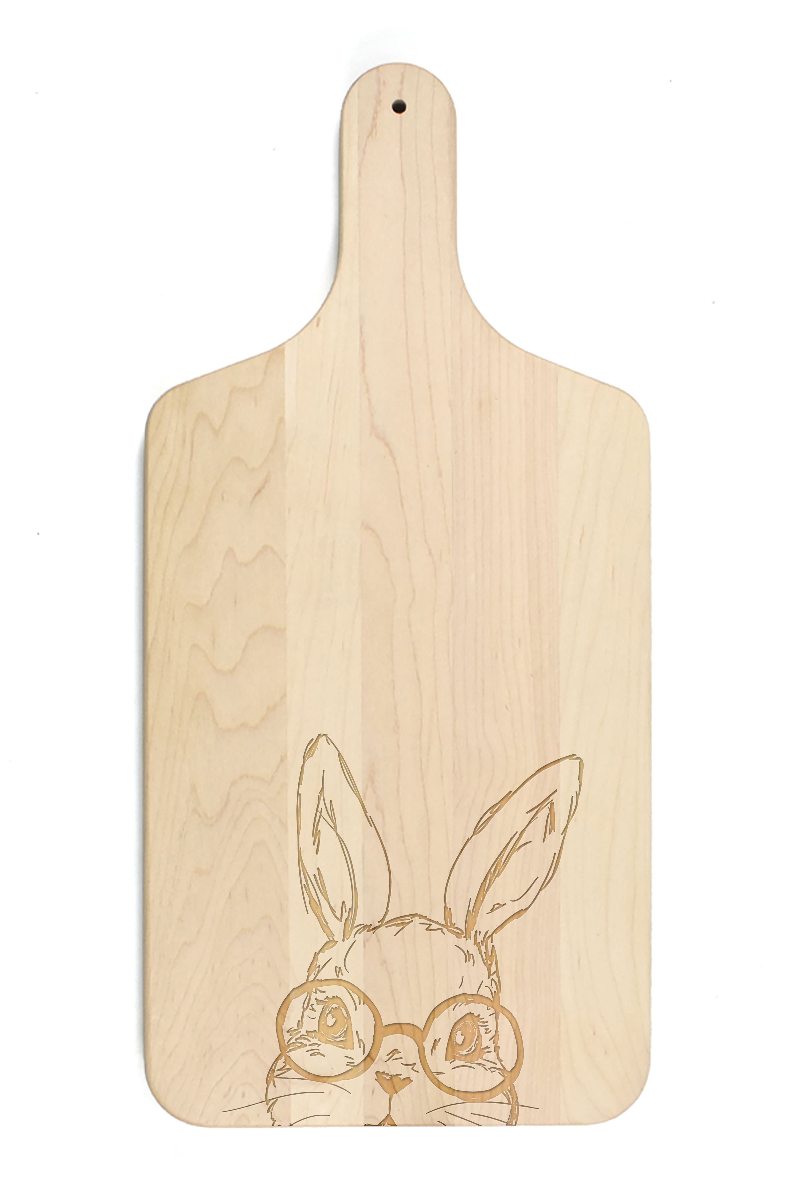 Bunny With Glasses 8" x 17" Maple Paddle Cutting Board