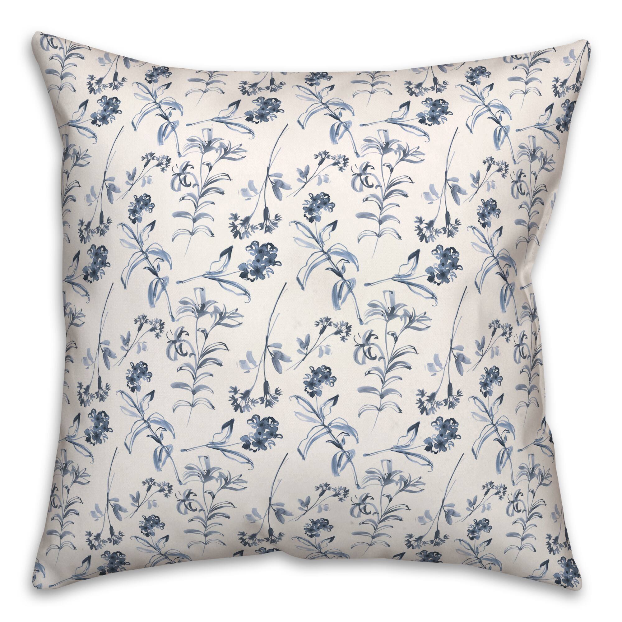 Blue Floral Pattern 18" x 18" Throw Pillow