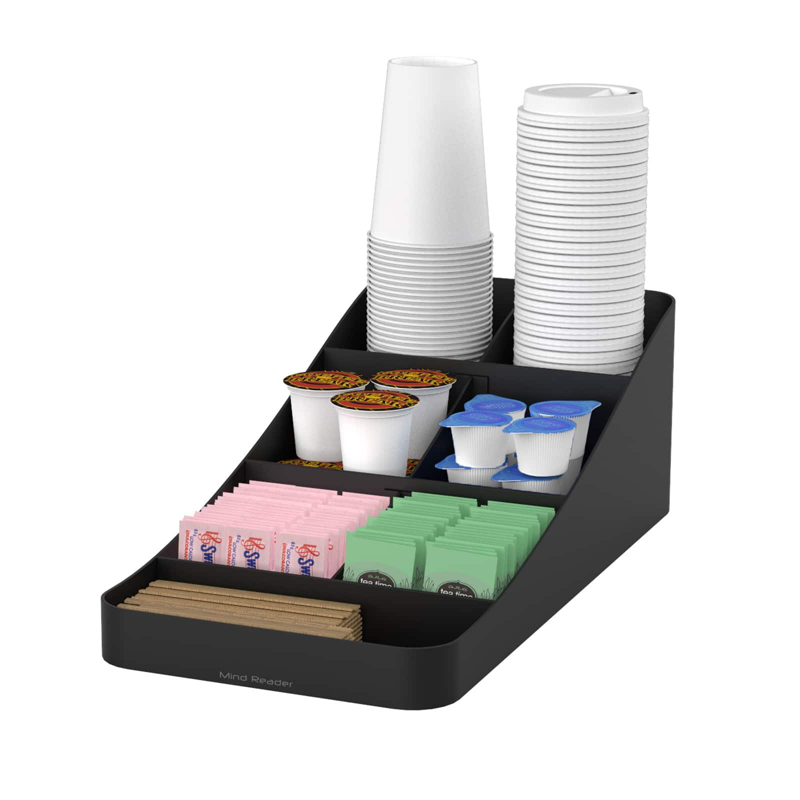 Mind Reader Black 7 Compartment Coffee and Condiment Storage Organizer