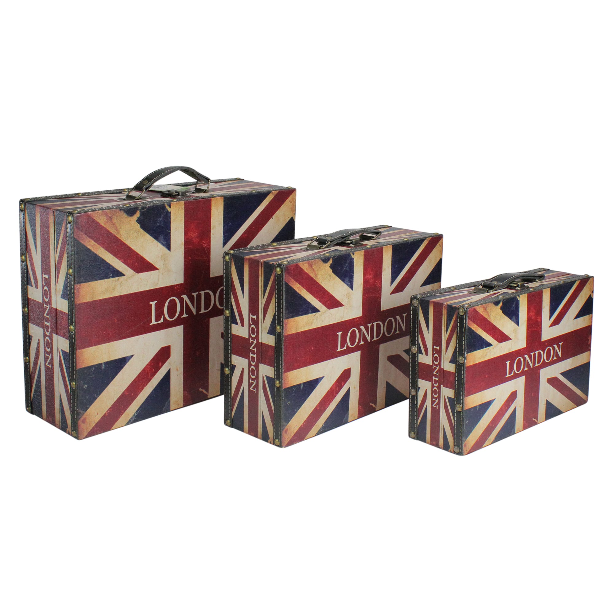 Rustic British Flag Wooden Storage Boxes Set