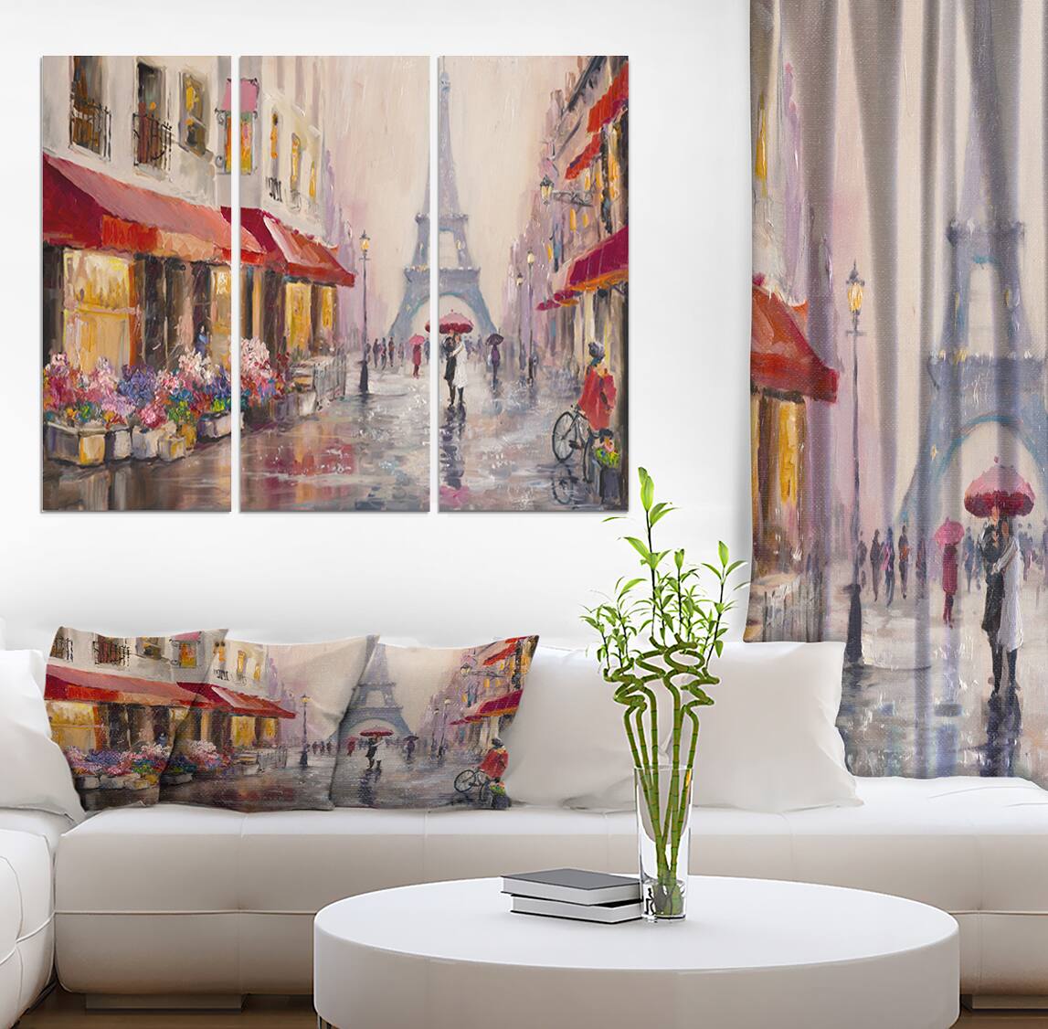 Designart - Lovers in Paris Eiffel Tower - Cityscapes Painting Print on Wrapped Canvas set
