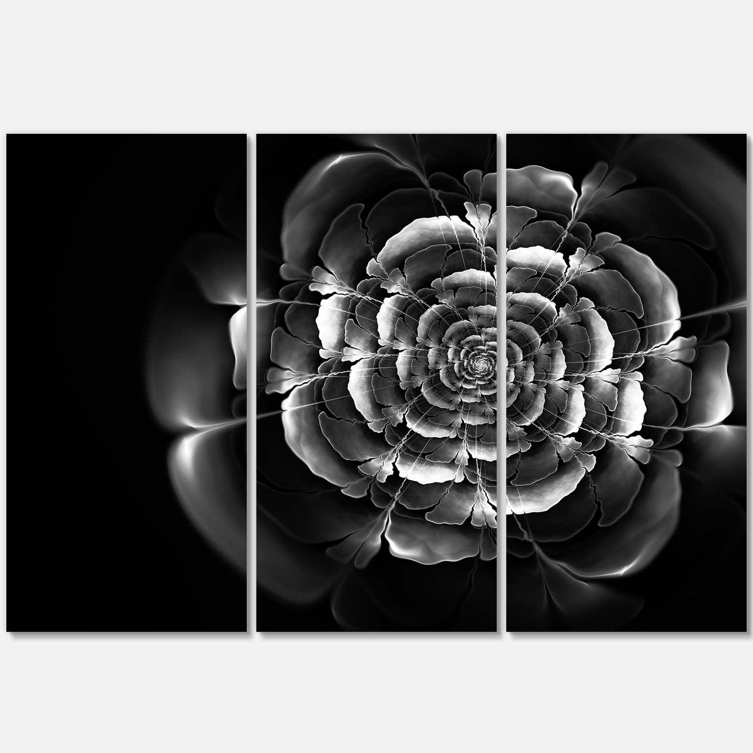 Designart - Fractal Silver Rose in Dark - Floral Canvas Art print