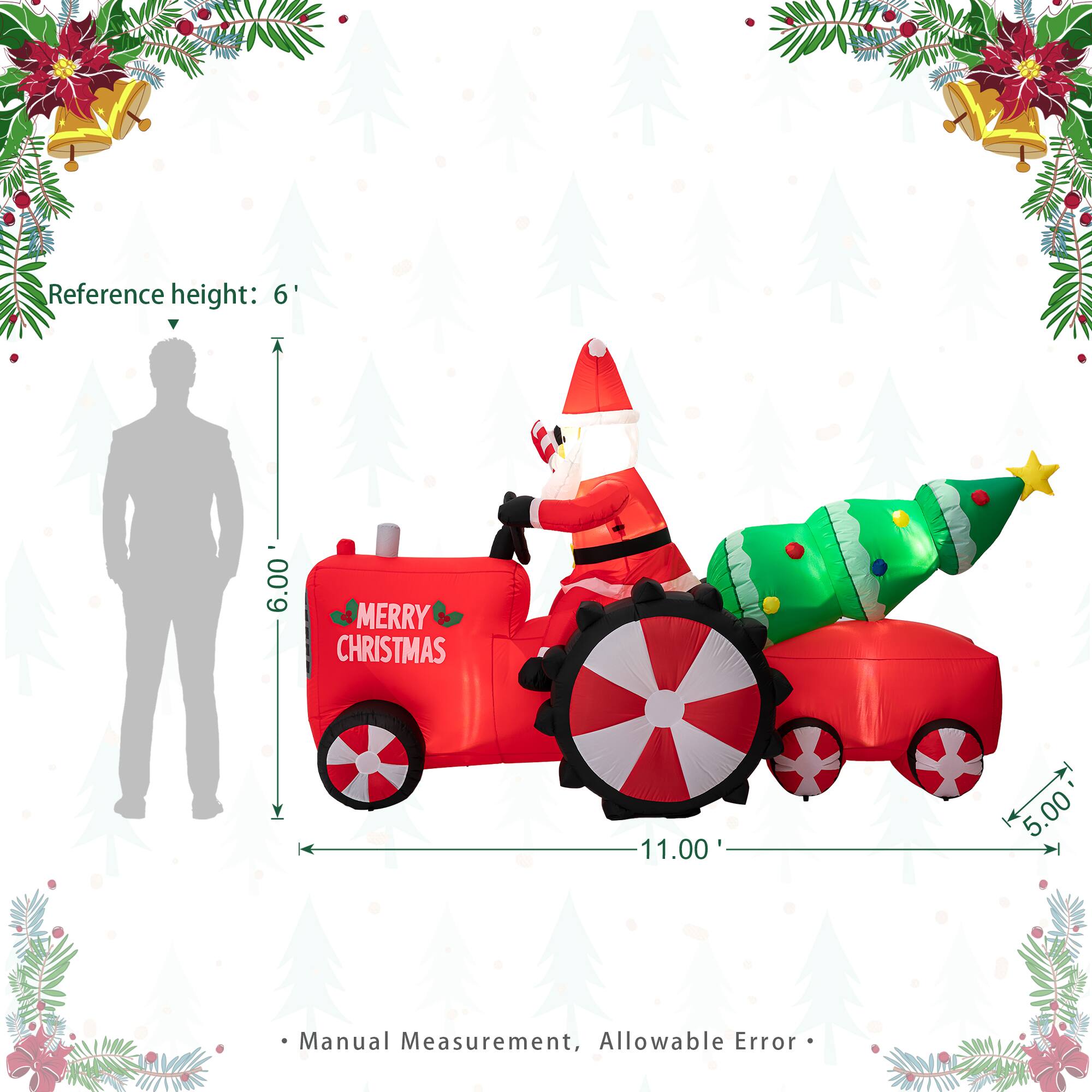 Glitzhome&#xAE; 11ft. Lighted Inflatable Santa on Tractor D&#xE9;cor